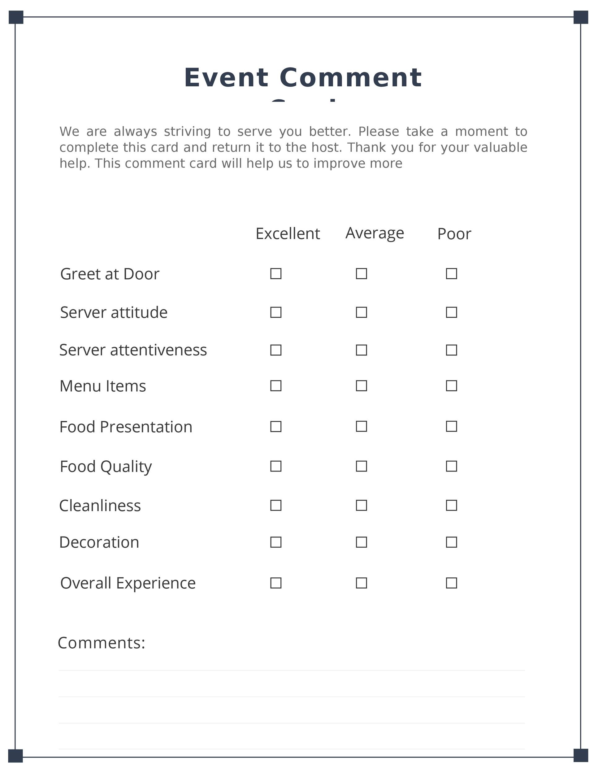 50 Printable Comment Card Feedback Form Templates ᐅ TemplateLab