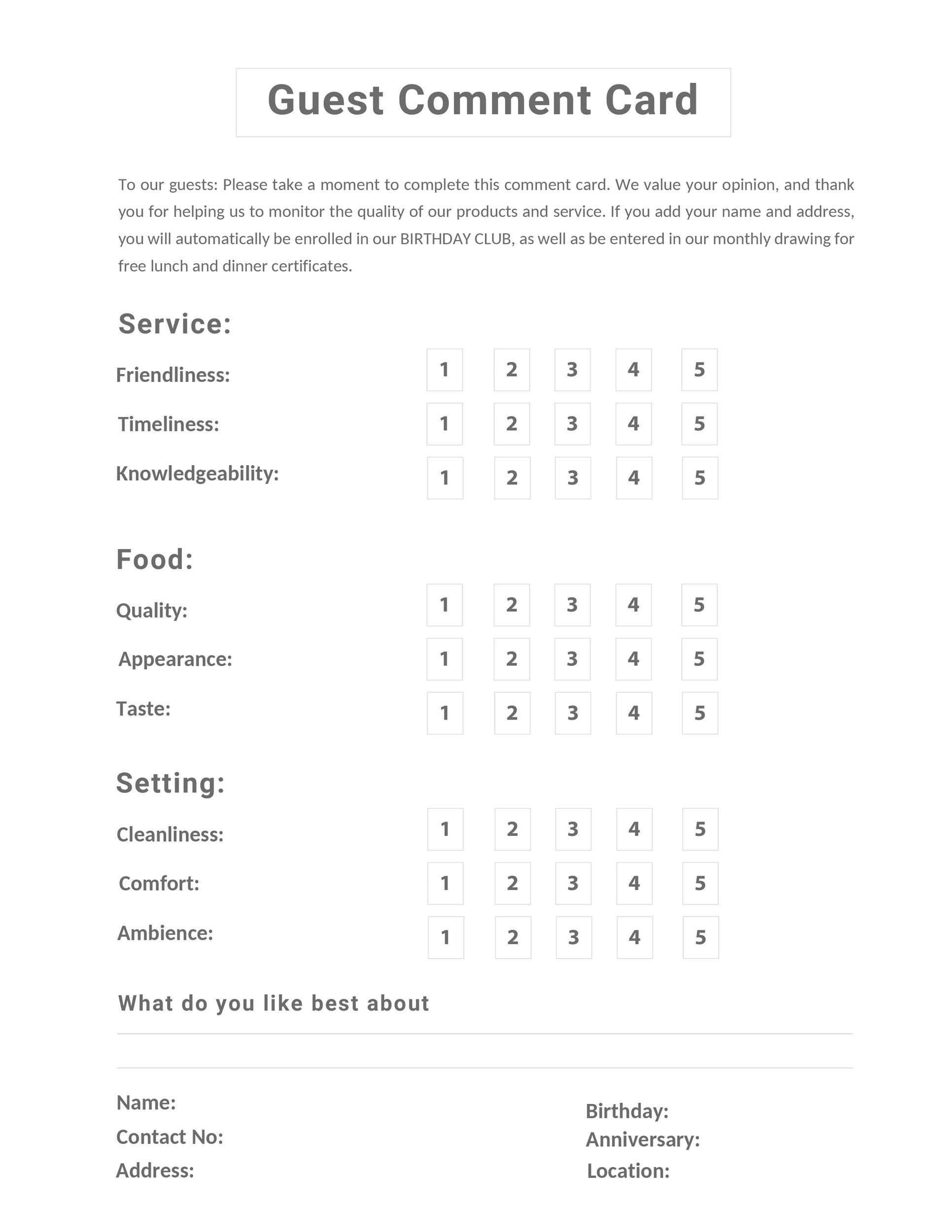 50 Printable Comment Card Feedback Form Templates ᐅ TemplateLab