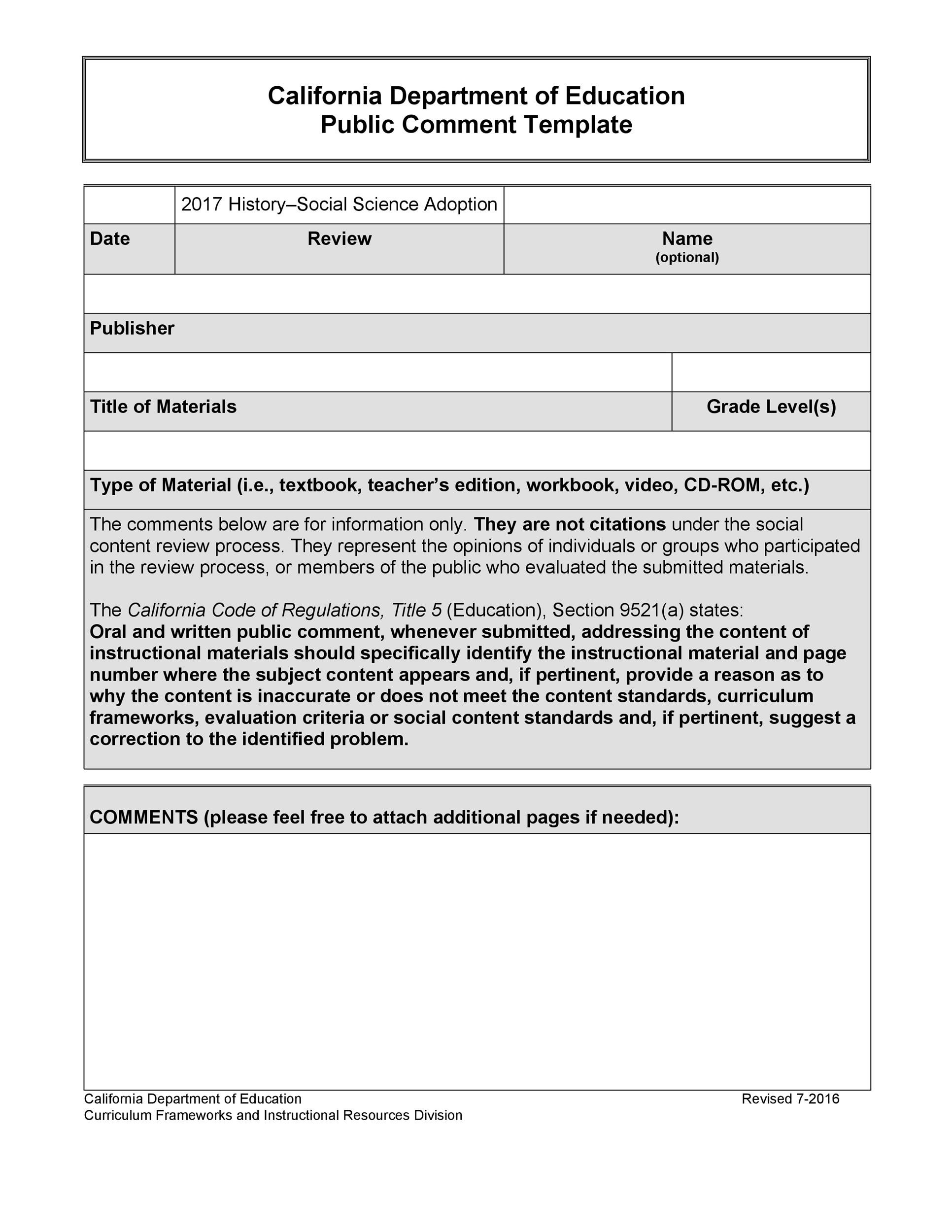 50 Printable Comment Card & Feedback Form Templates ᐅ TemplateLab