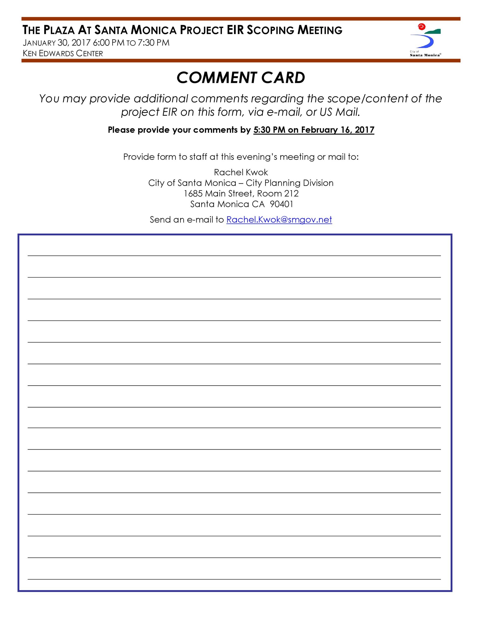 50 Printable Comment Card Feedback Form Templates TemplateLab
