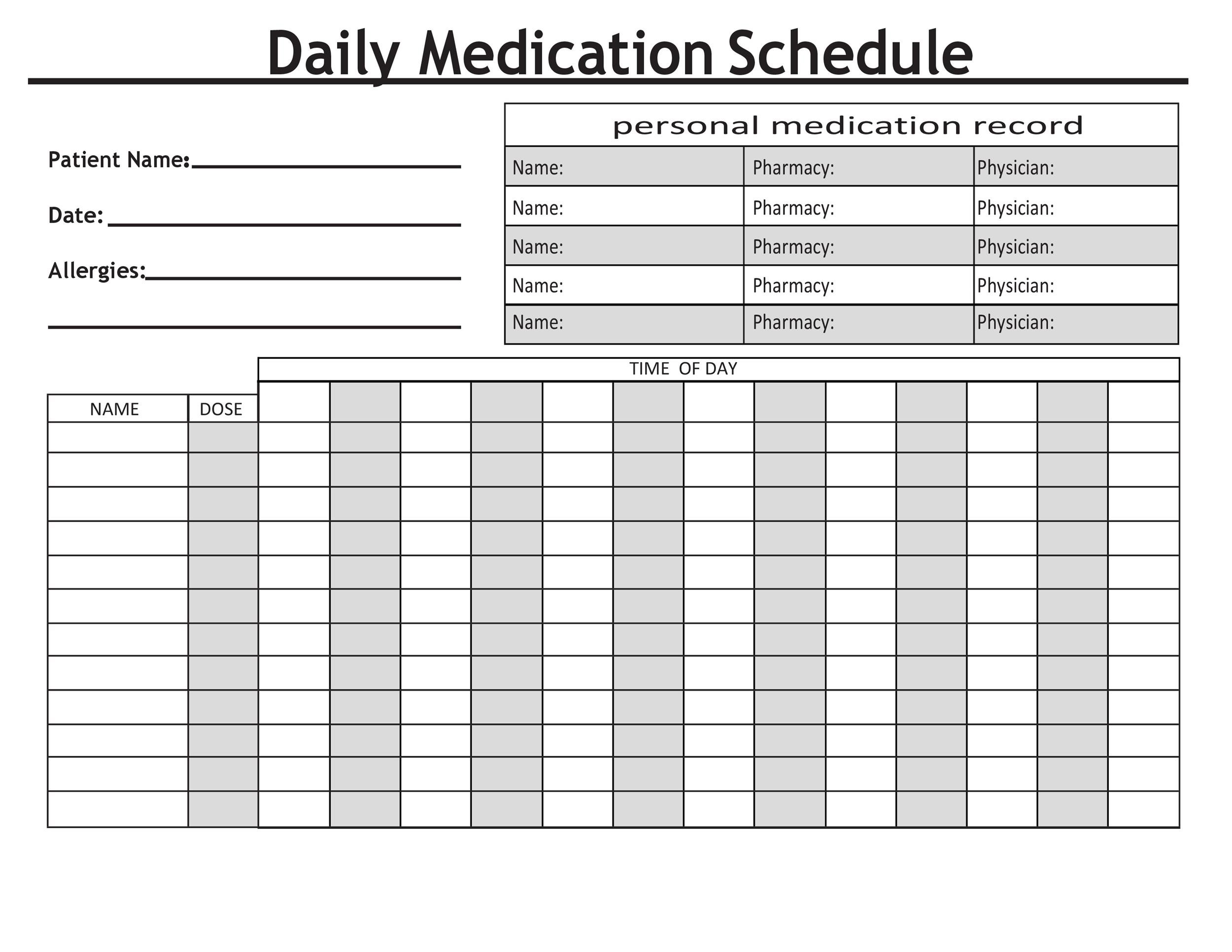 Free Printable Weekly Medication Chart