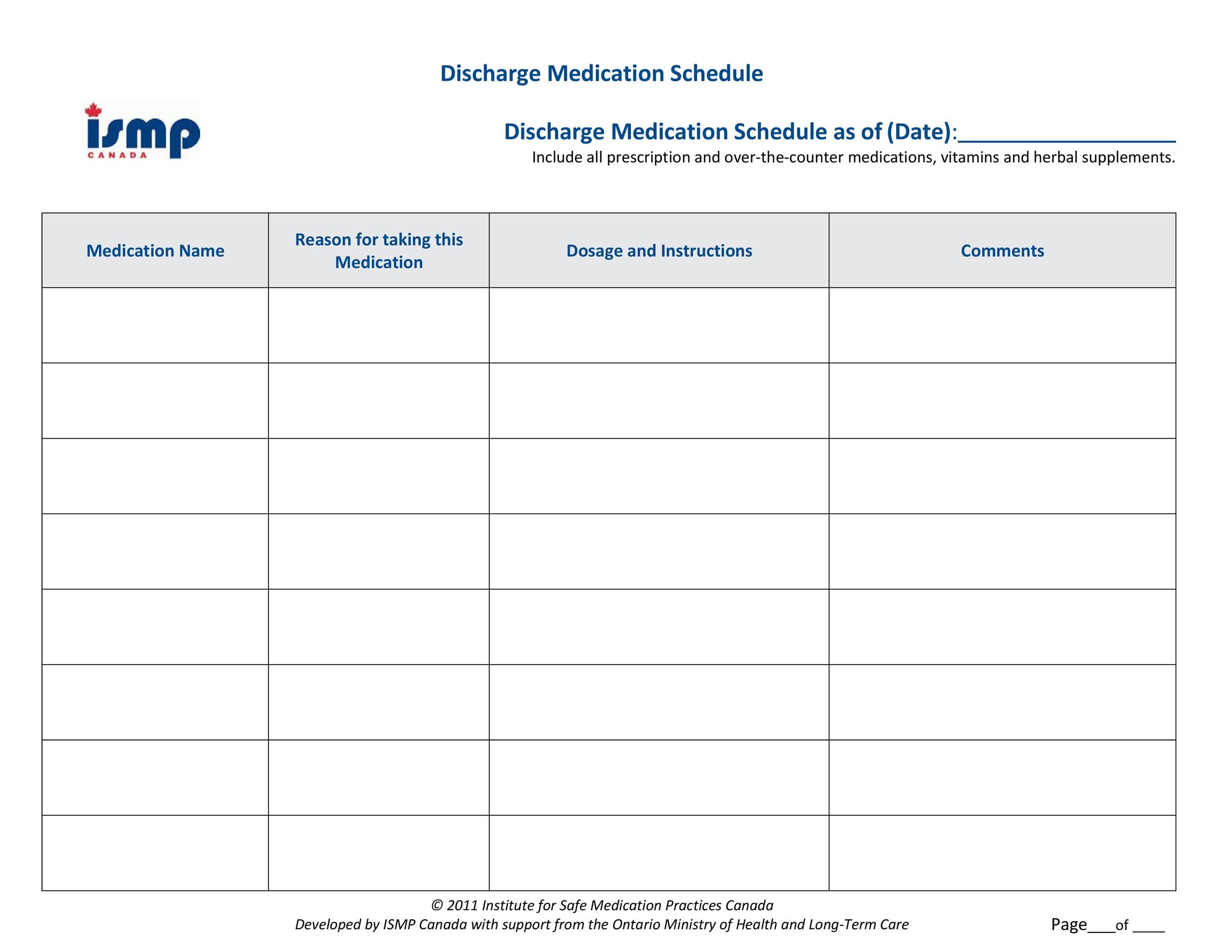 Medication Planner Chart