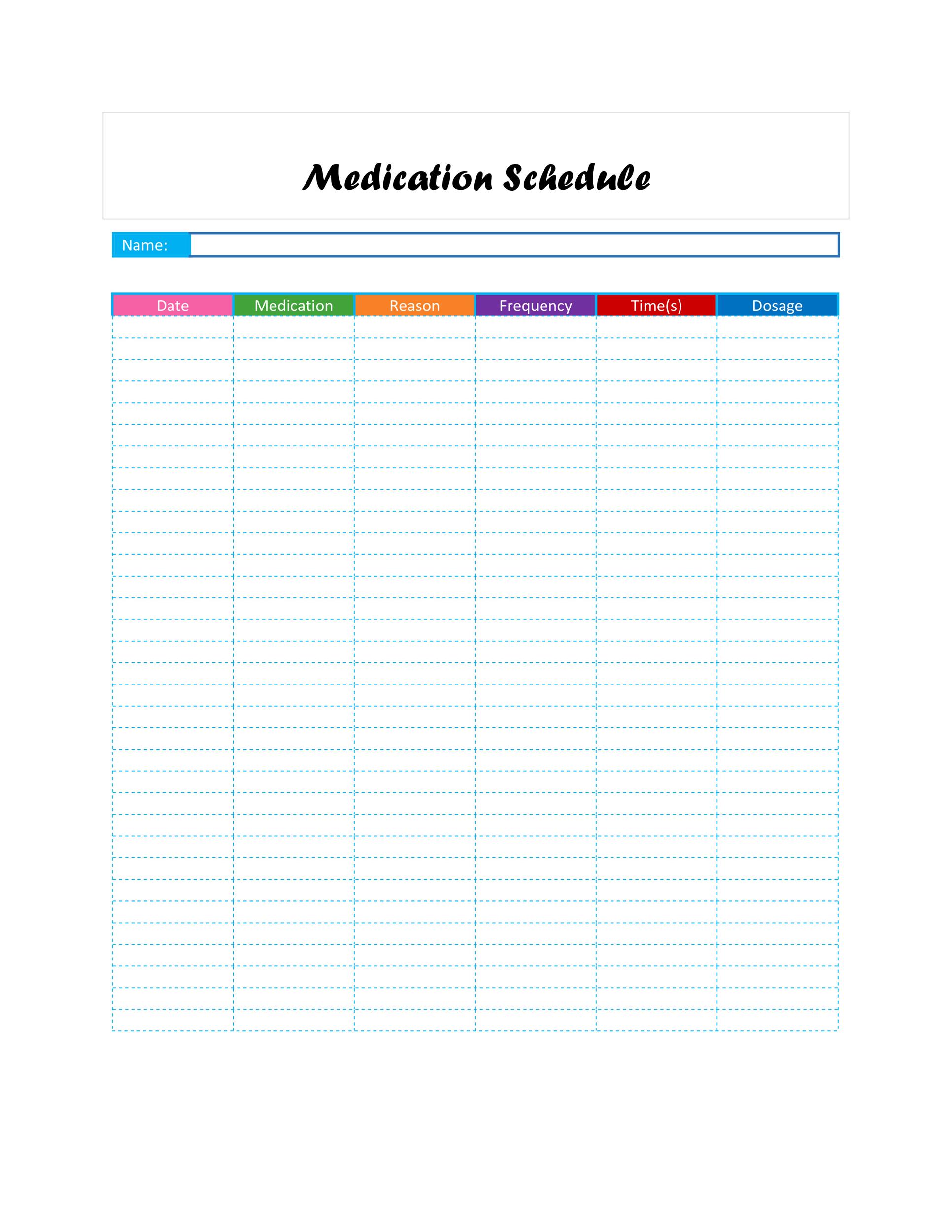 Daily Medication Chart Template Printable