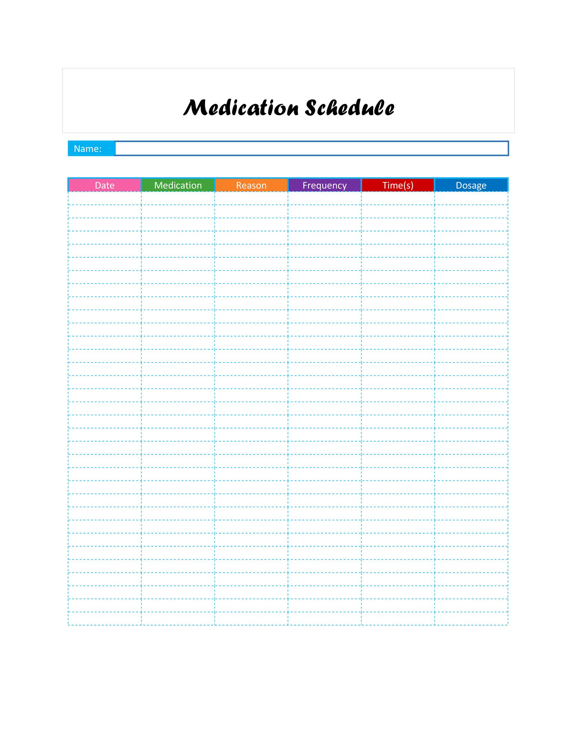 Medicine Schedule Chart Template