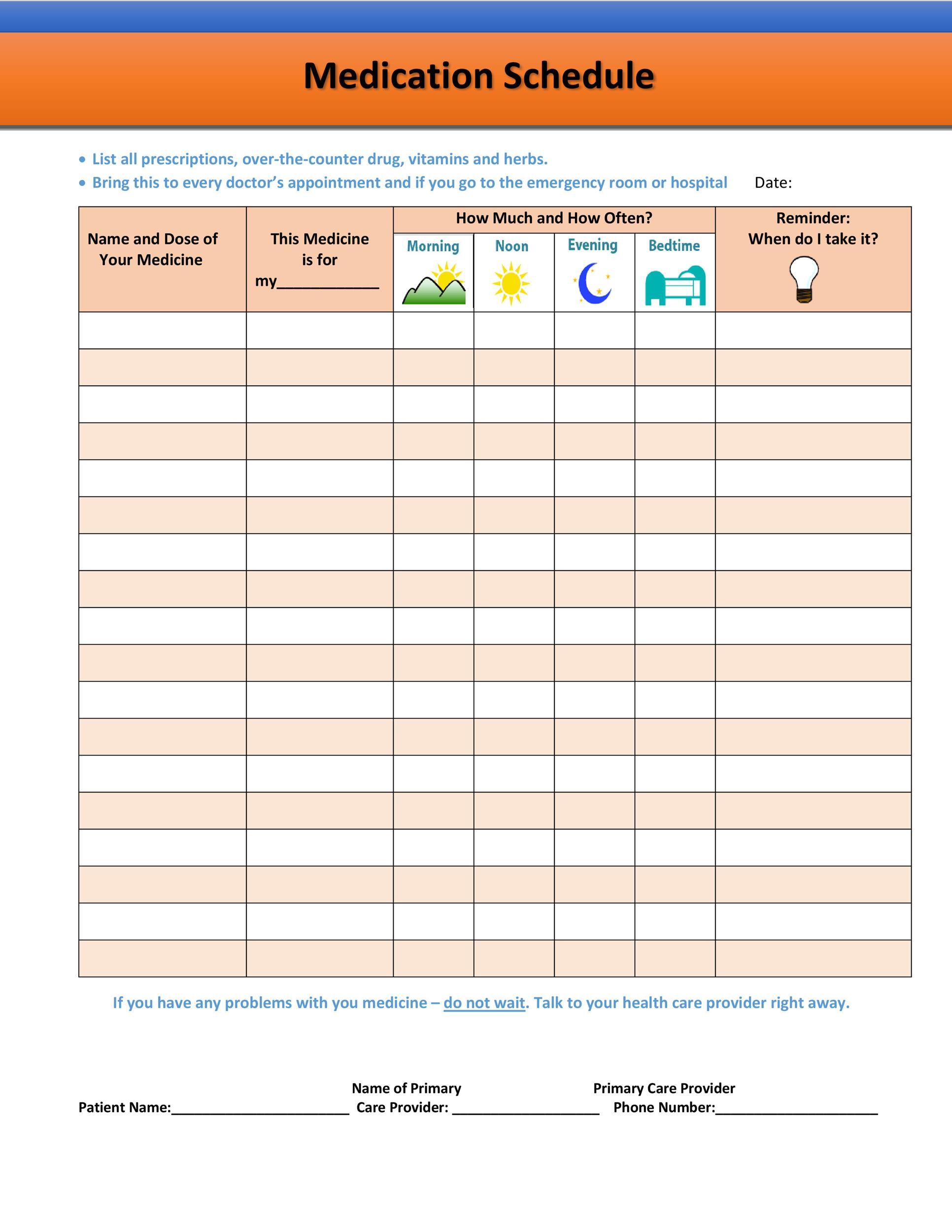 Printable Daily Medication Schedule Template