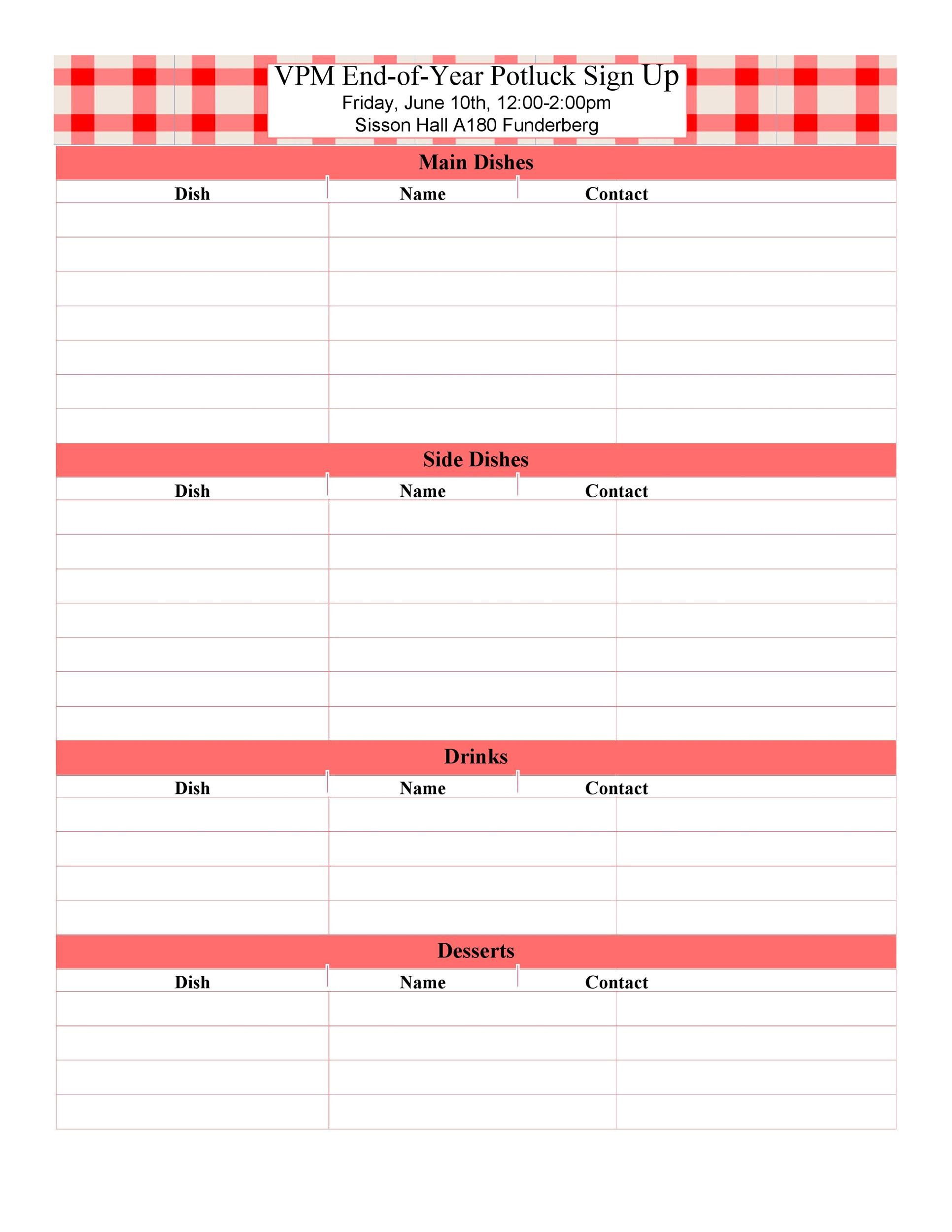 38 Best Potluck Sign up Sheets (For Any Occasion) ᐅ TemplateLab
