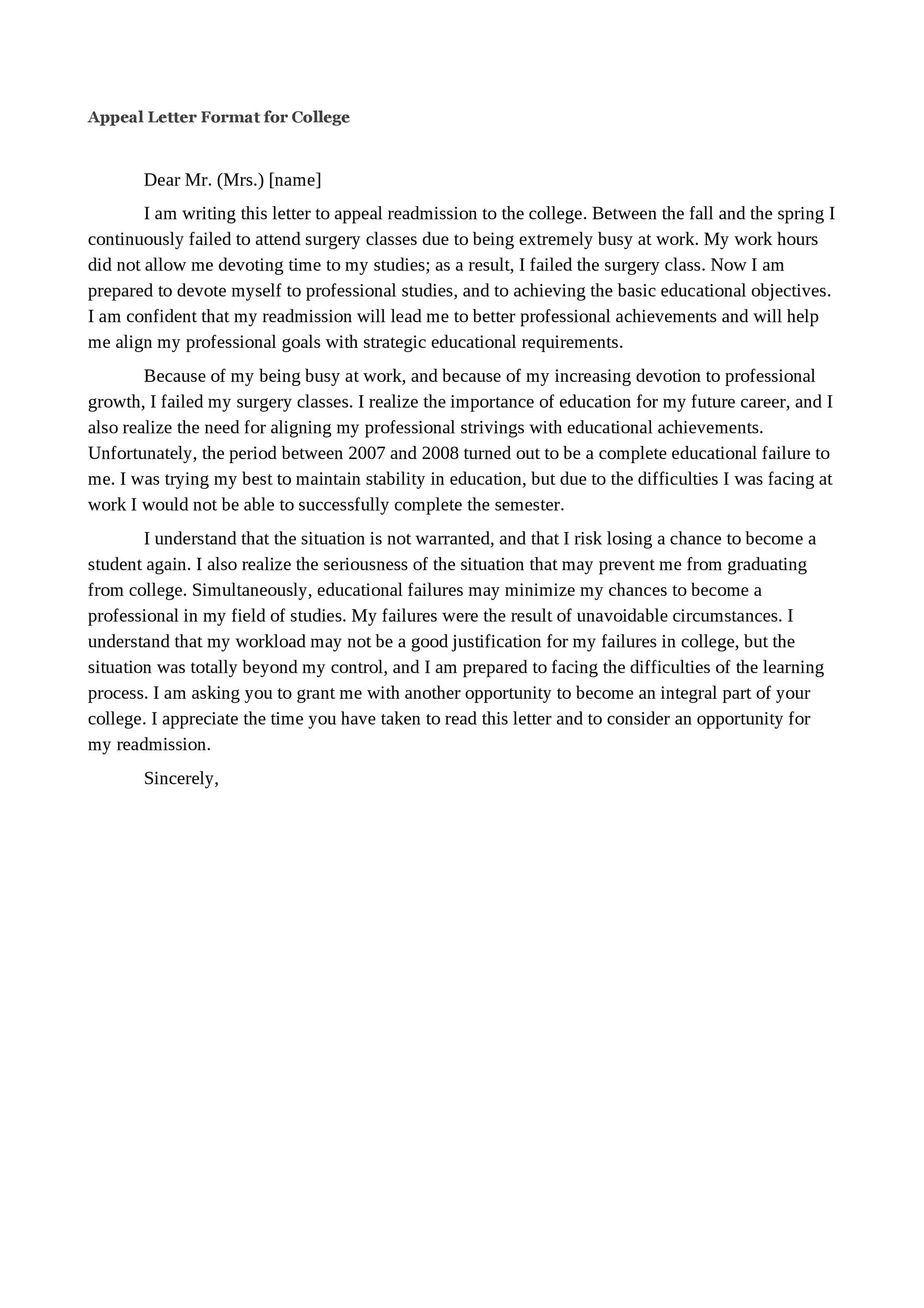 College Suspension Appeal Letter Sample Lovely 9 Academic Appeal Letter 