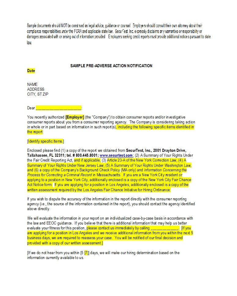 50 Free Adverse Action Notices / Adverse Action Letters ᐅ TemplateLab