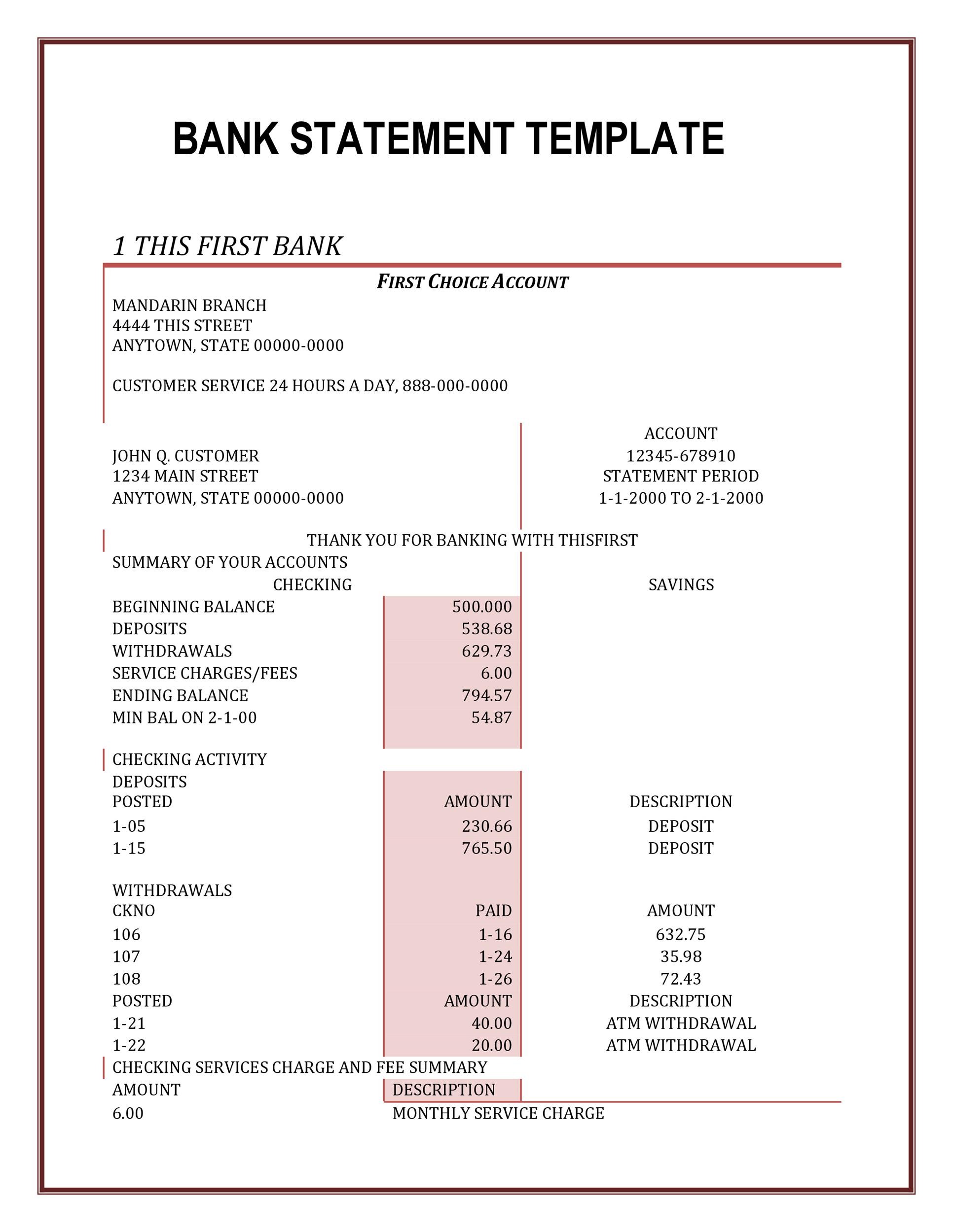 Fake Bank Statement Template Free Printable Templates