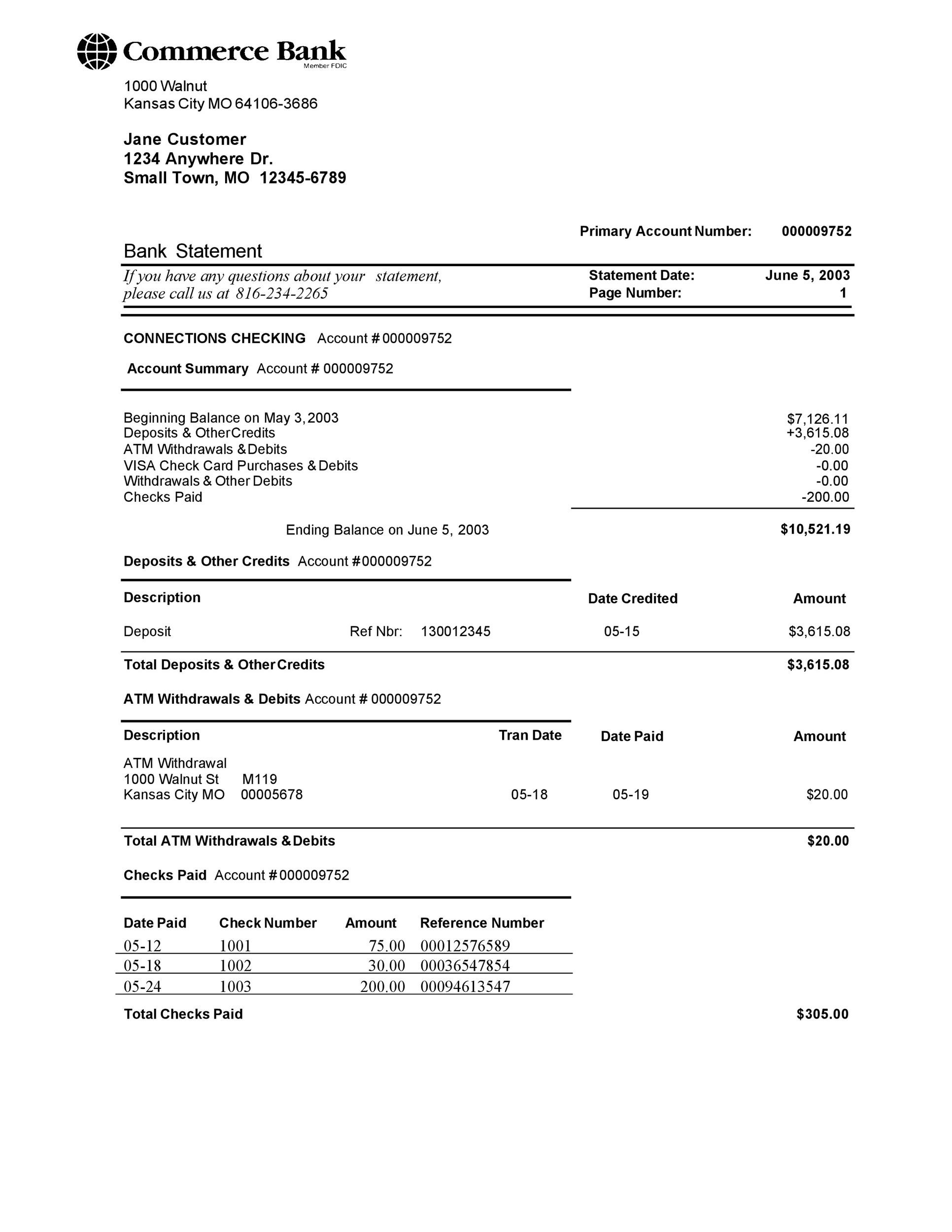 Bank Statement Template Word