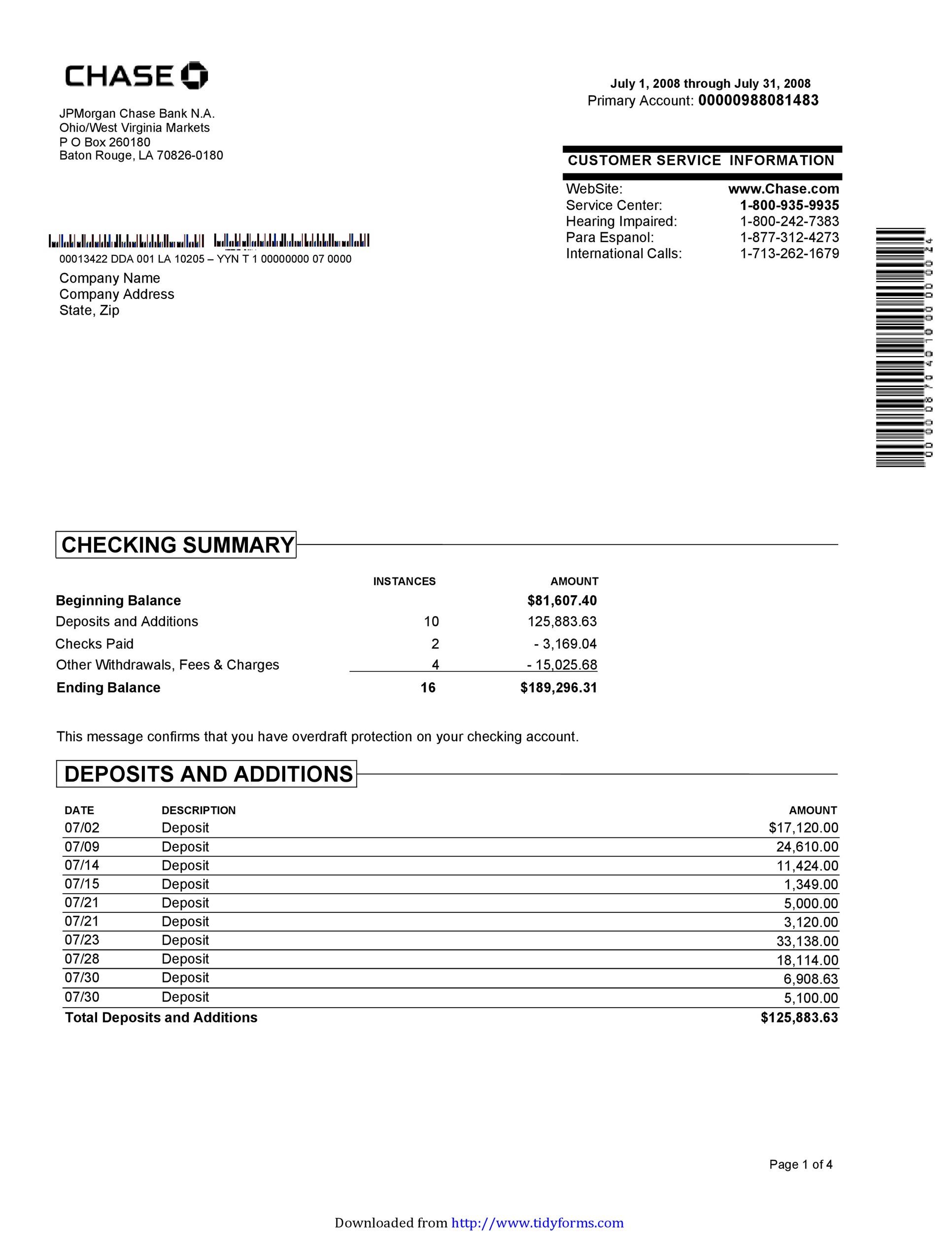 Fillable Bank Statement Template