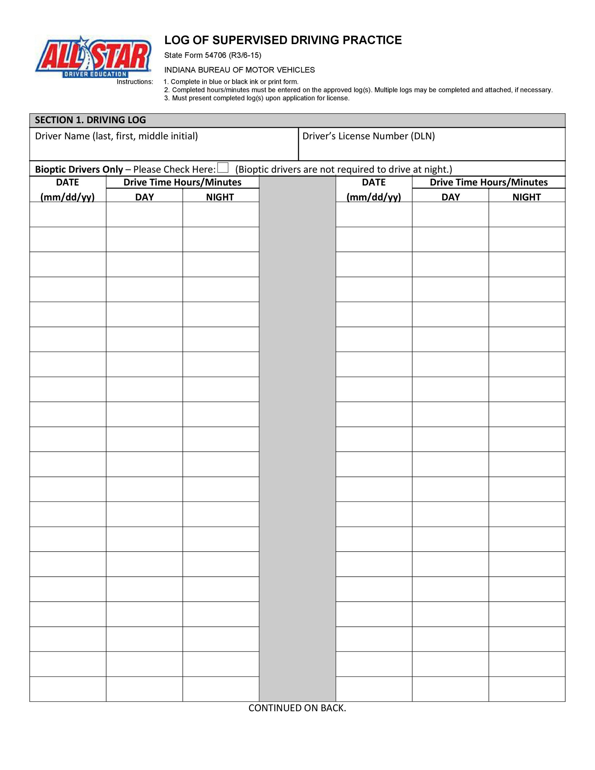 Free Printable Driving Log Printable Templates