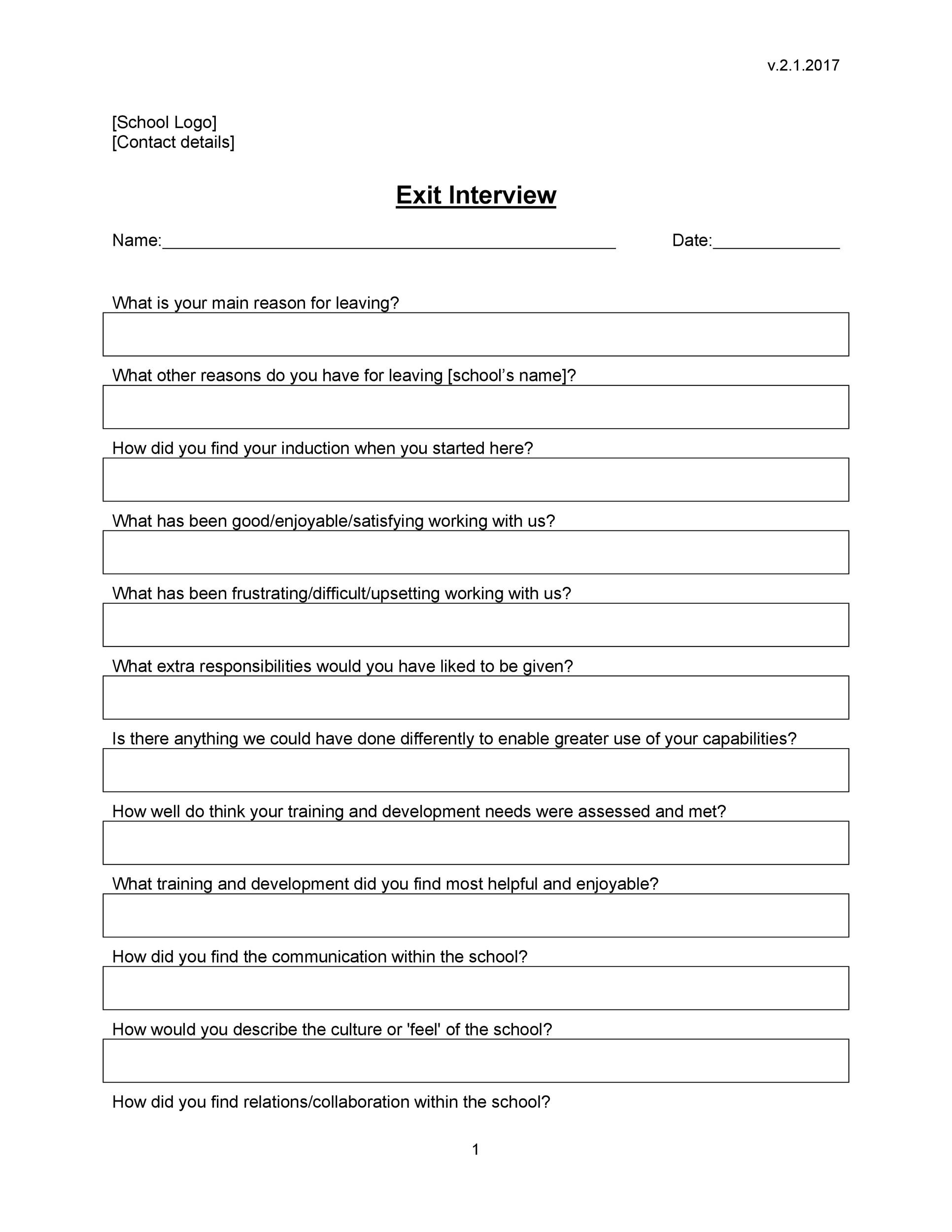 Printable Exit Interview Questions Template Printable World Holiday