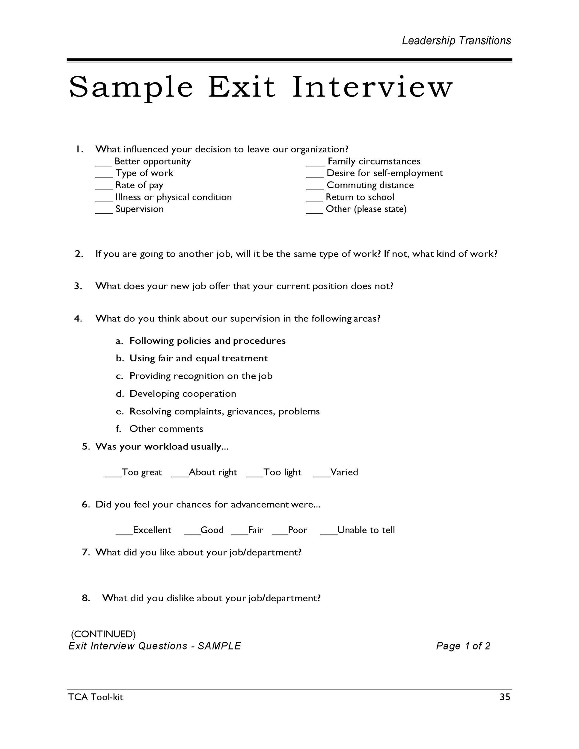 Purpose Of Exit Interview Form