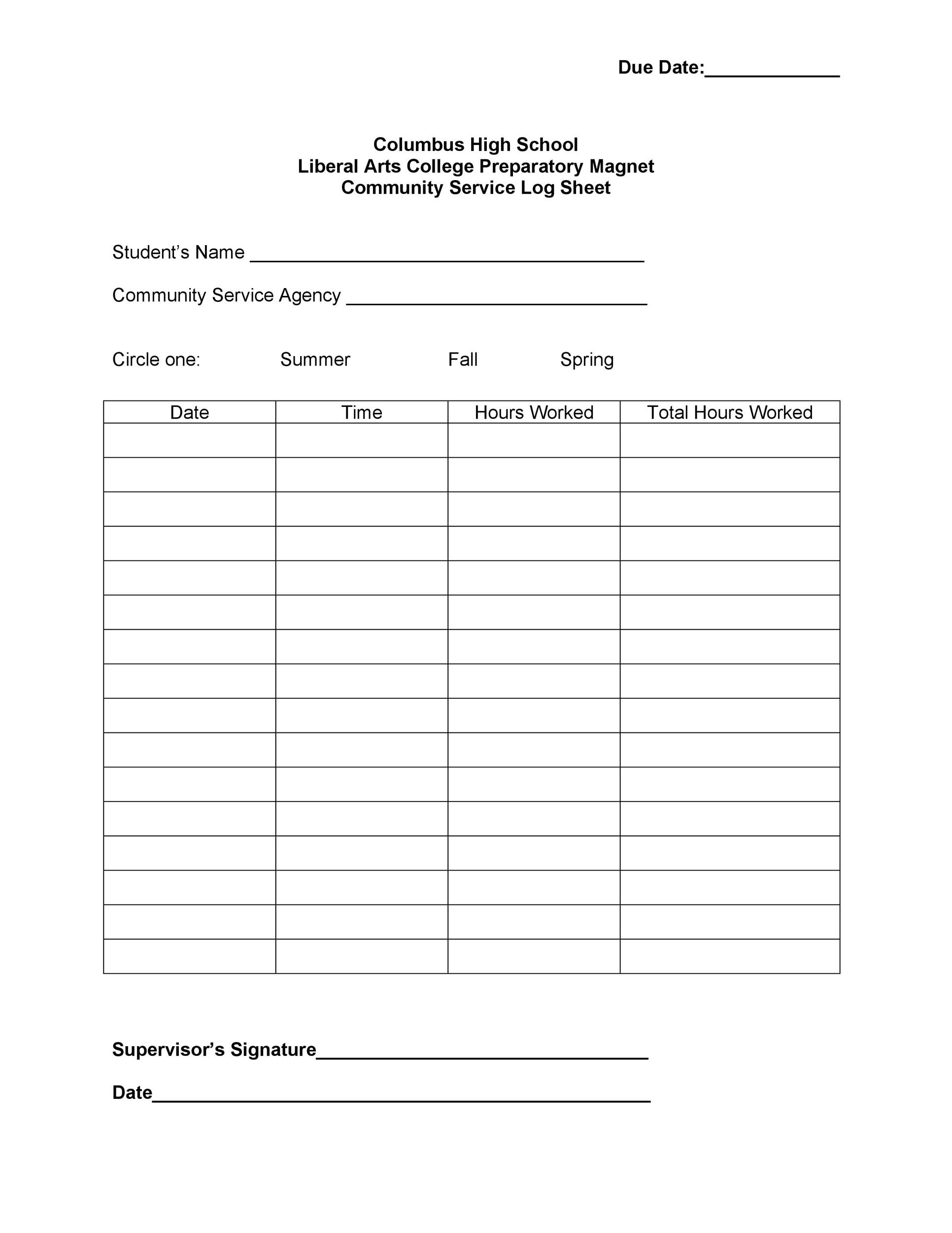 Community Service Hours Log Sheet Template Community