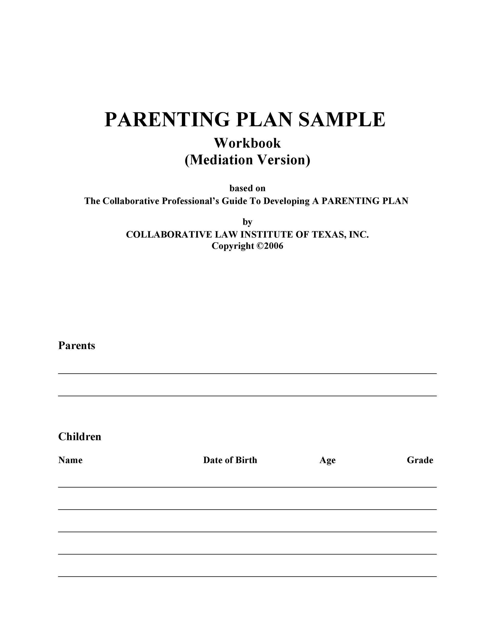 49 FREE Parenting Plan Custody Agreement Templates ᐅ TemplateLab