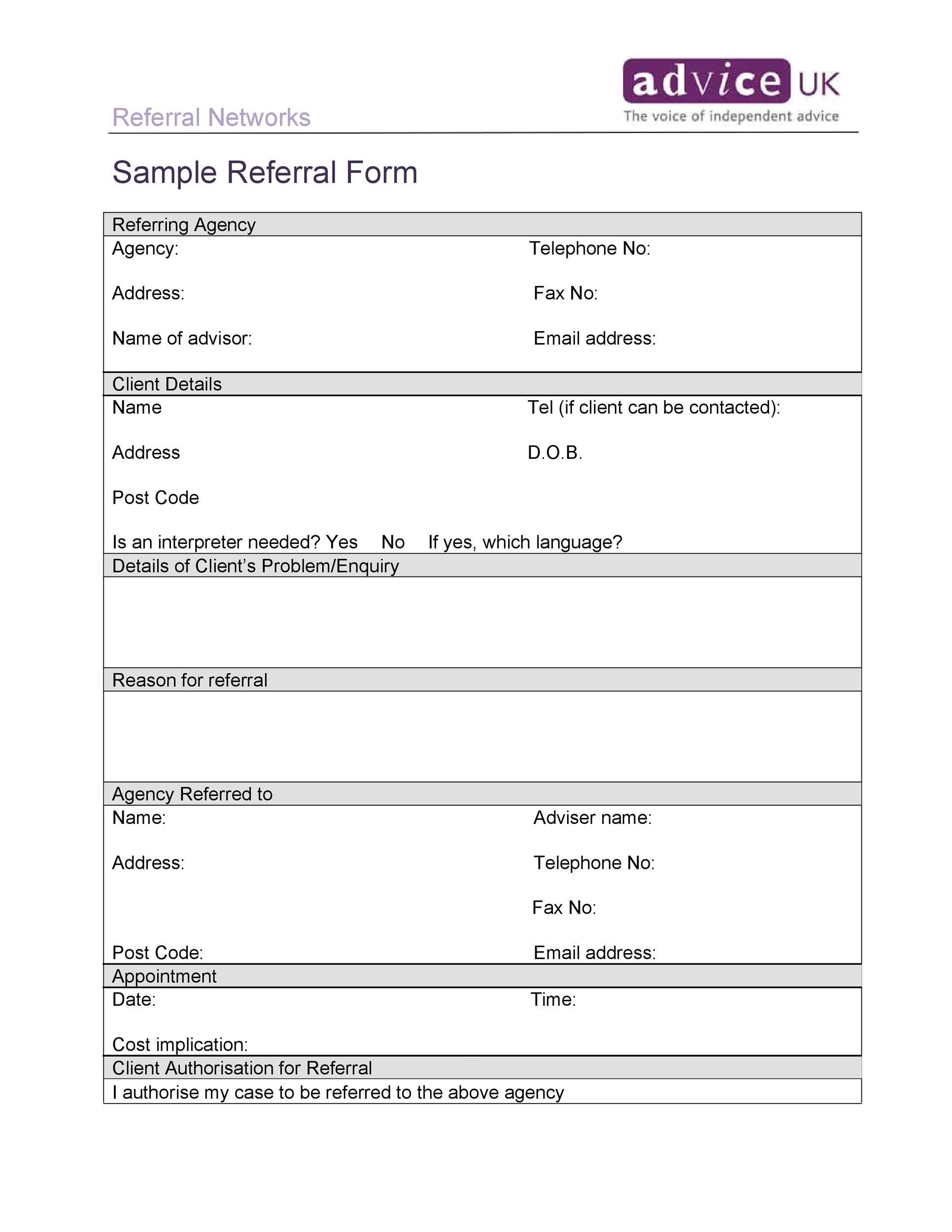 Printable Blank Referral Form
