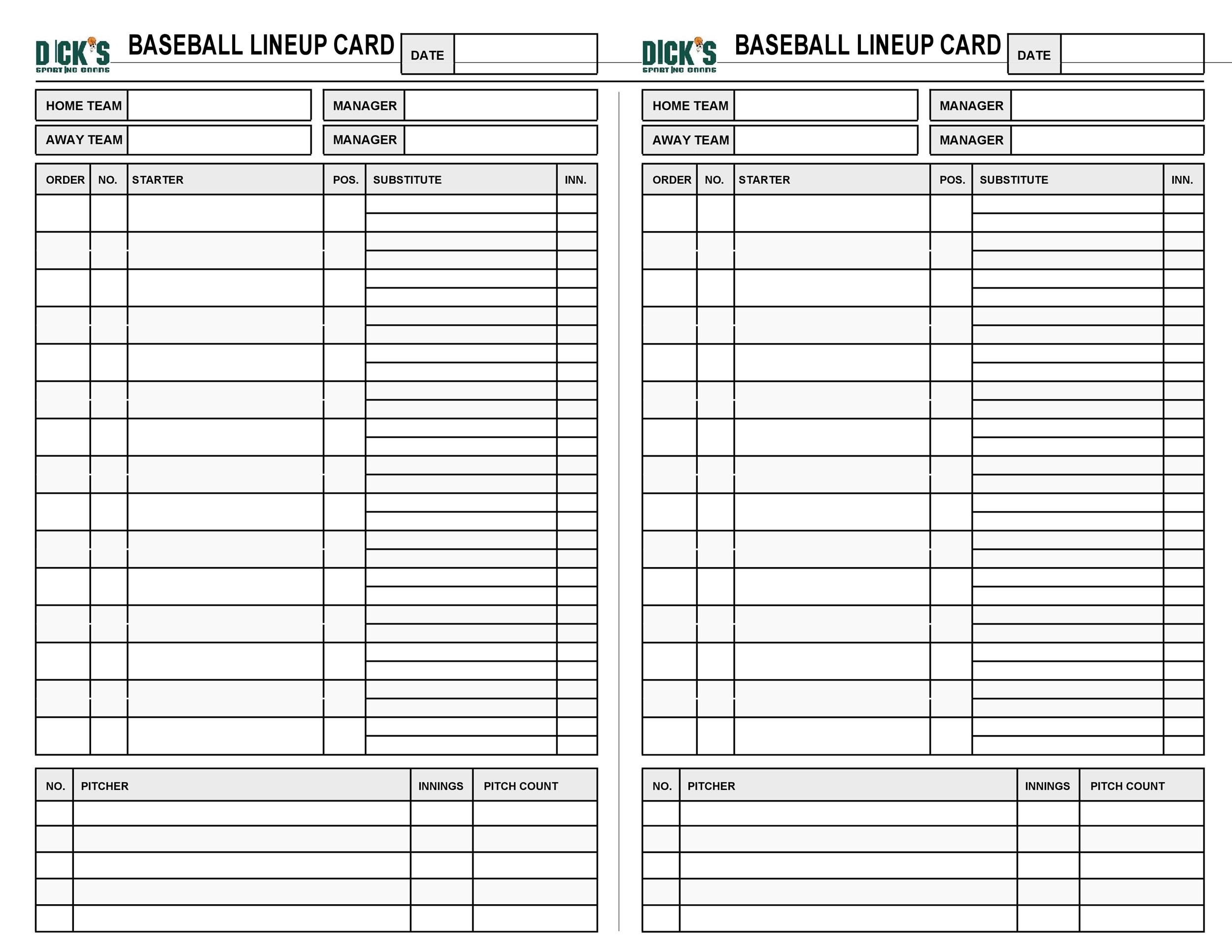 Printable Baseball Lineup Card Printable Word Searches