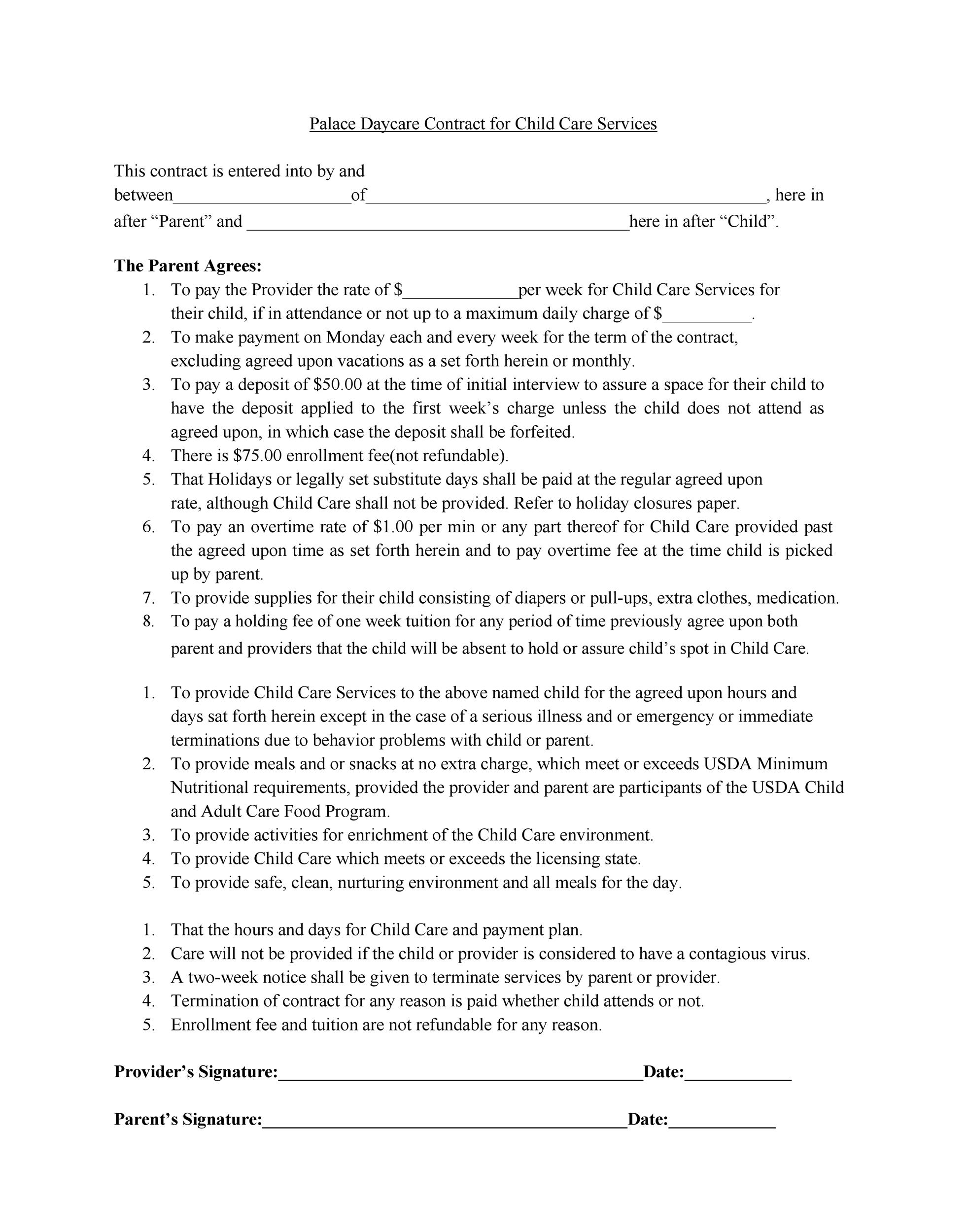 50 Daycare, Child Care & Babysitting Contract Templates [Free] ᐅ