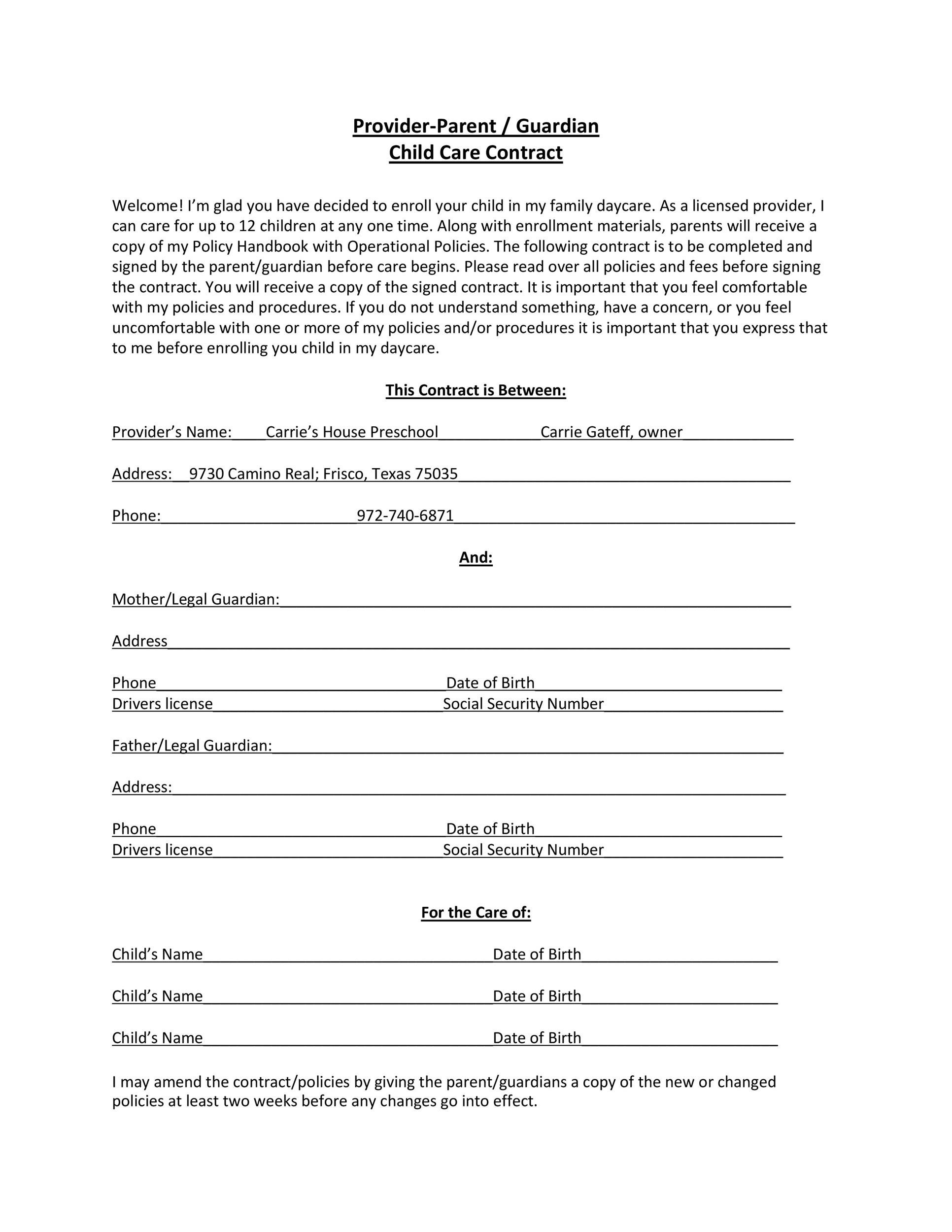 50 Daycare, Child Care & Babysitting Contract Templates [Free] ᐅ