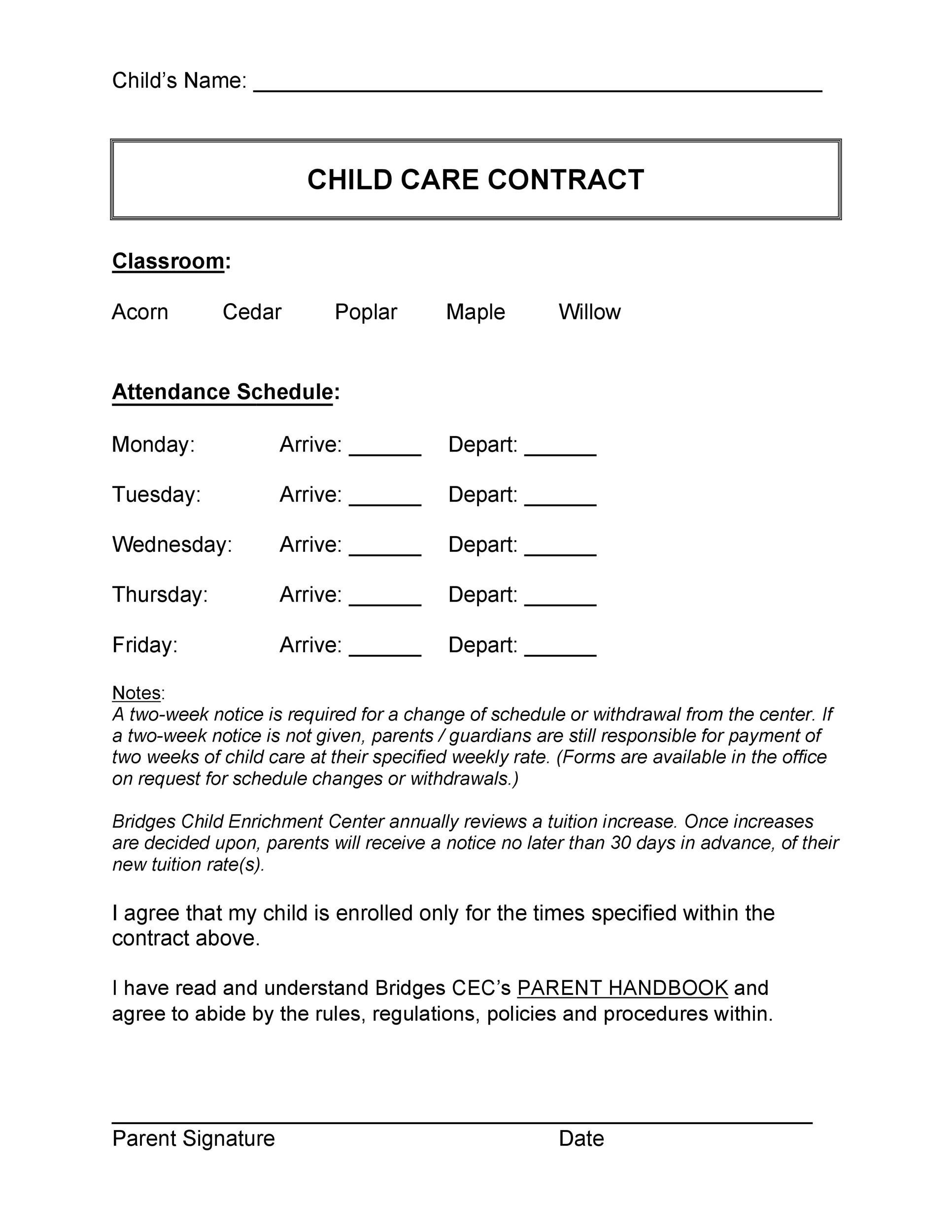 Free Printable Home Daycare Contracts Printable Templates