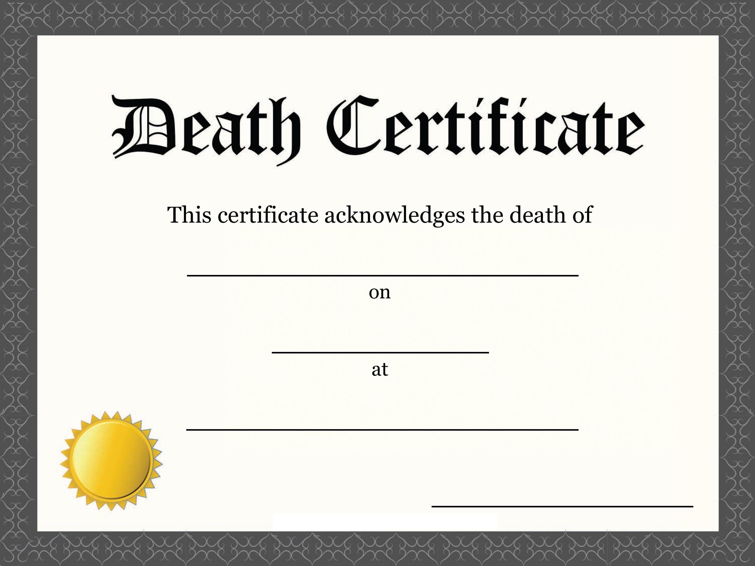 fake death certificate template - Ficim Intended For Baby Death Certificate Template