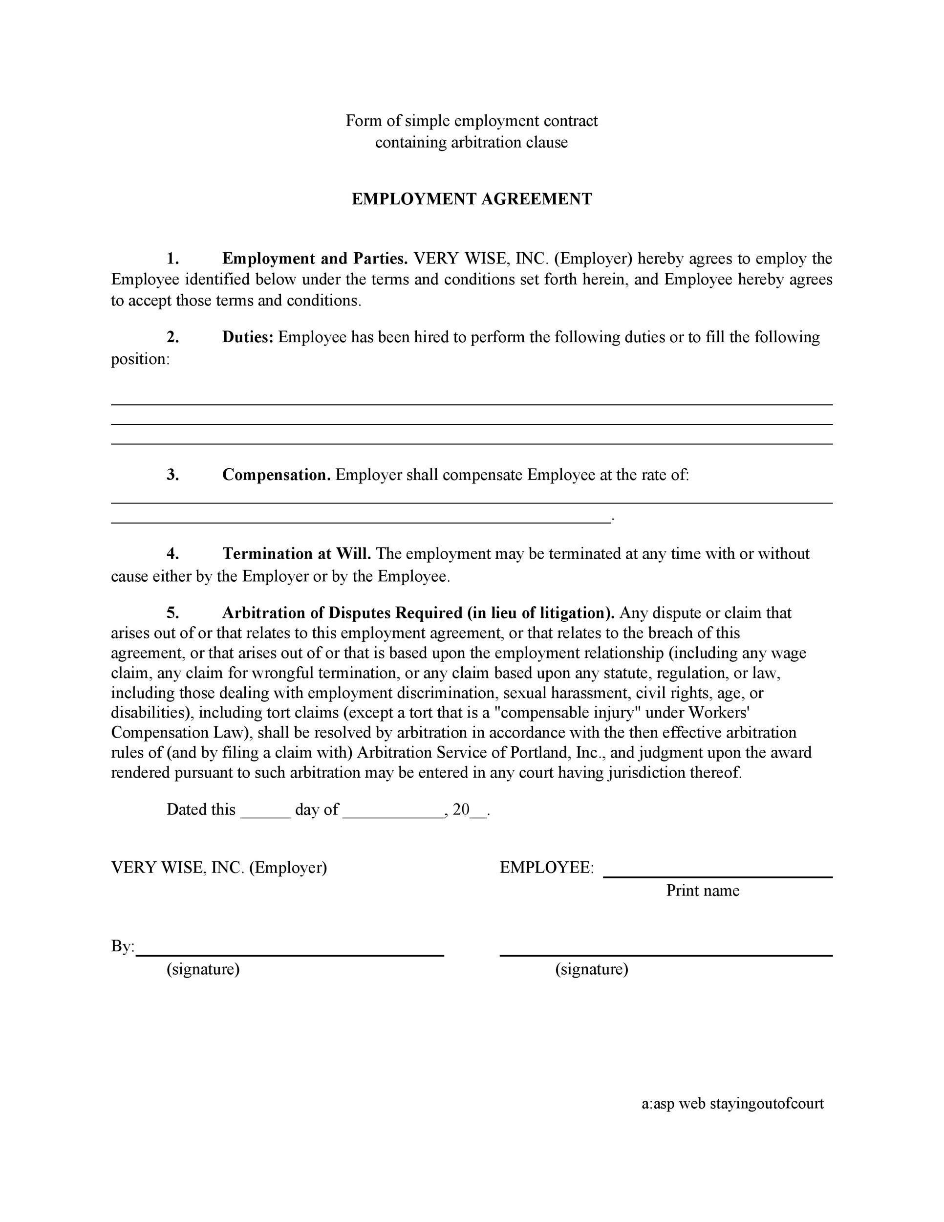 Job Printable Employment Contract Template