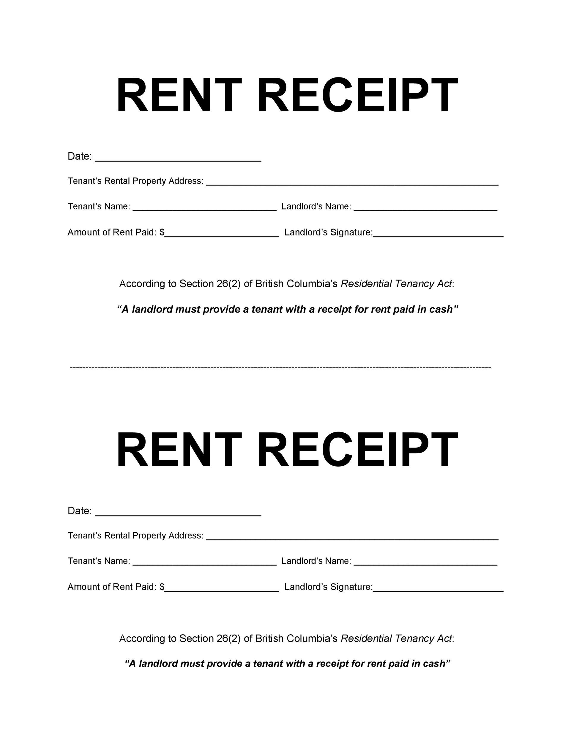 Rent Receipts Template Word