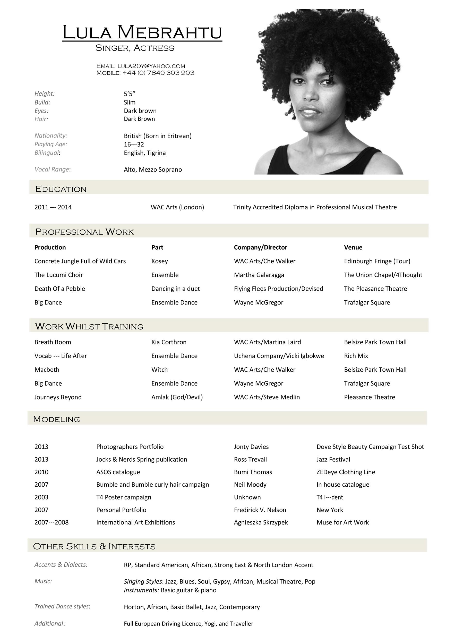 Free Acting Resume Template Download Printable Templates