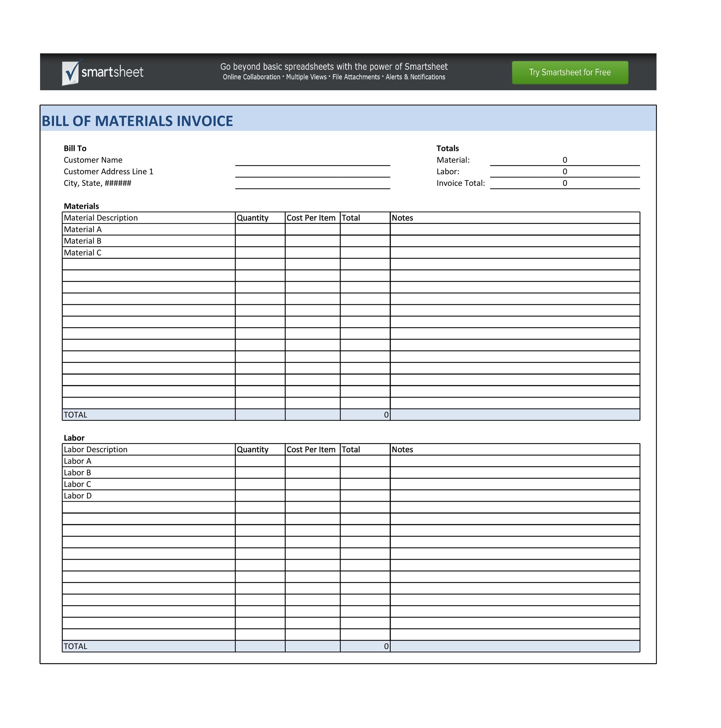 Free Bill Of Material Templates Excel Word Templatelab