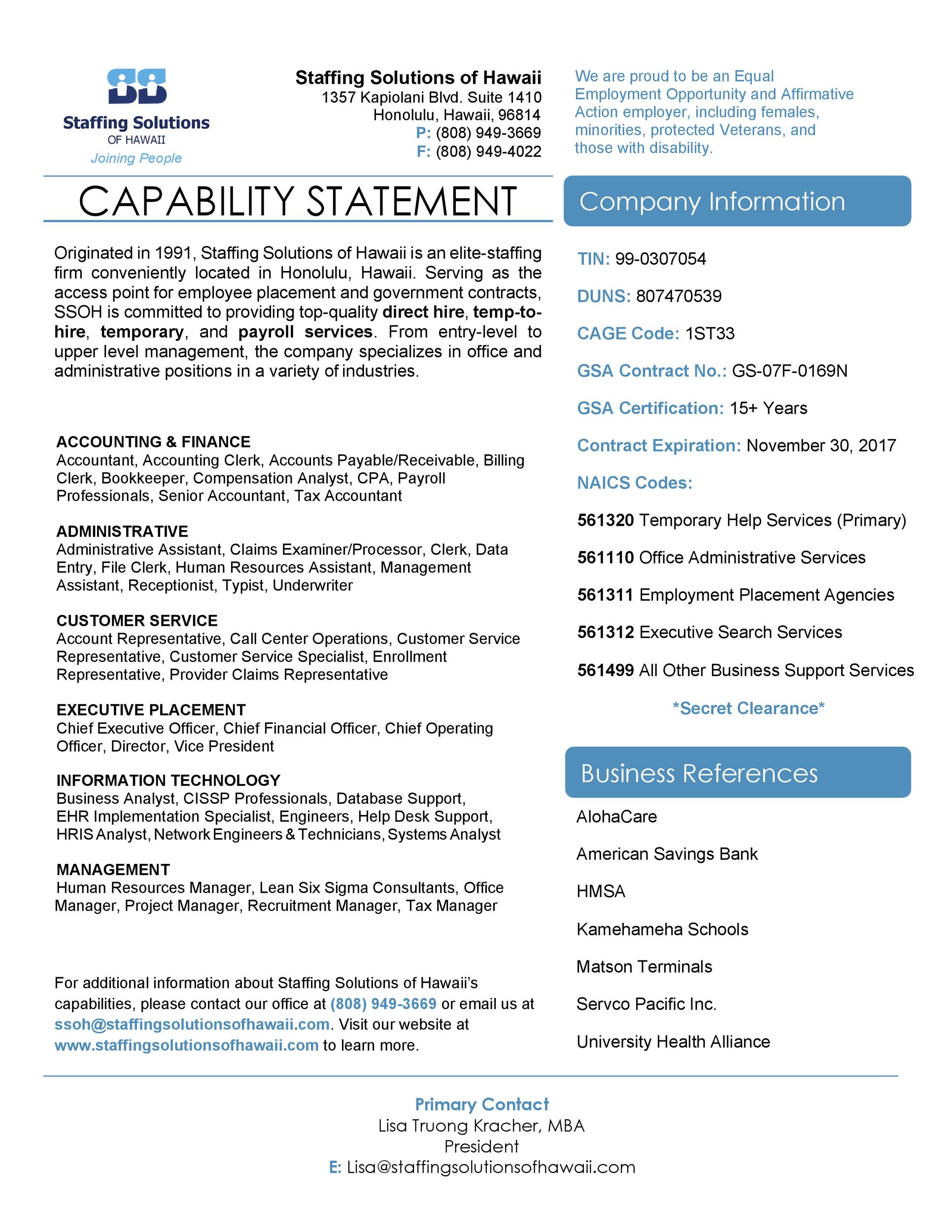 Sample Capability Statement Template