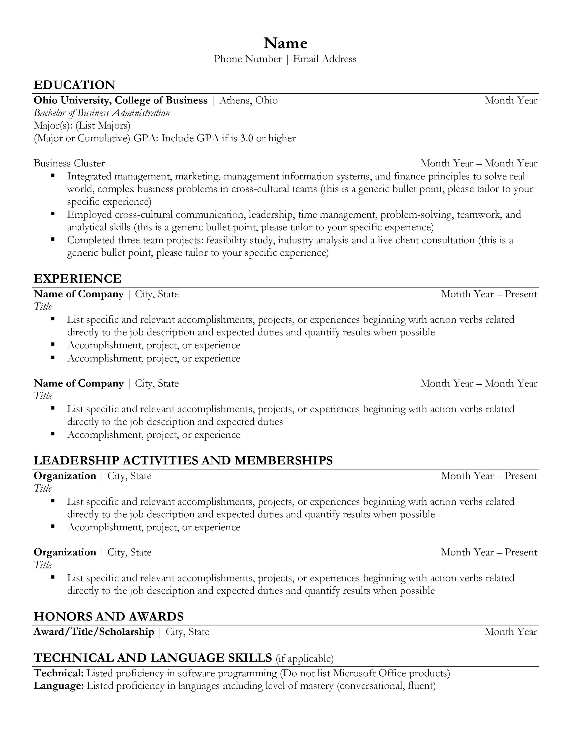undergraduate-resume-examples-for-students-riset