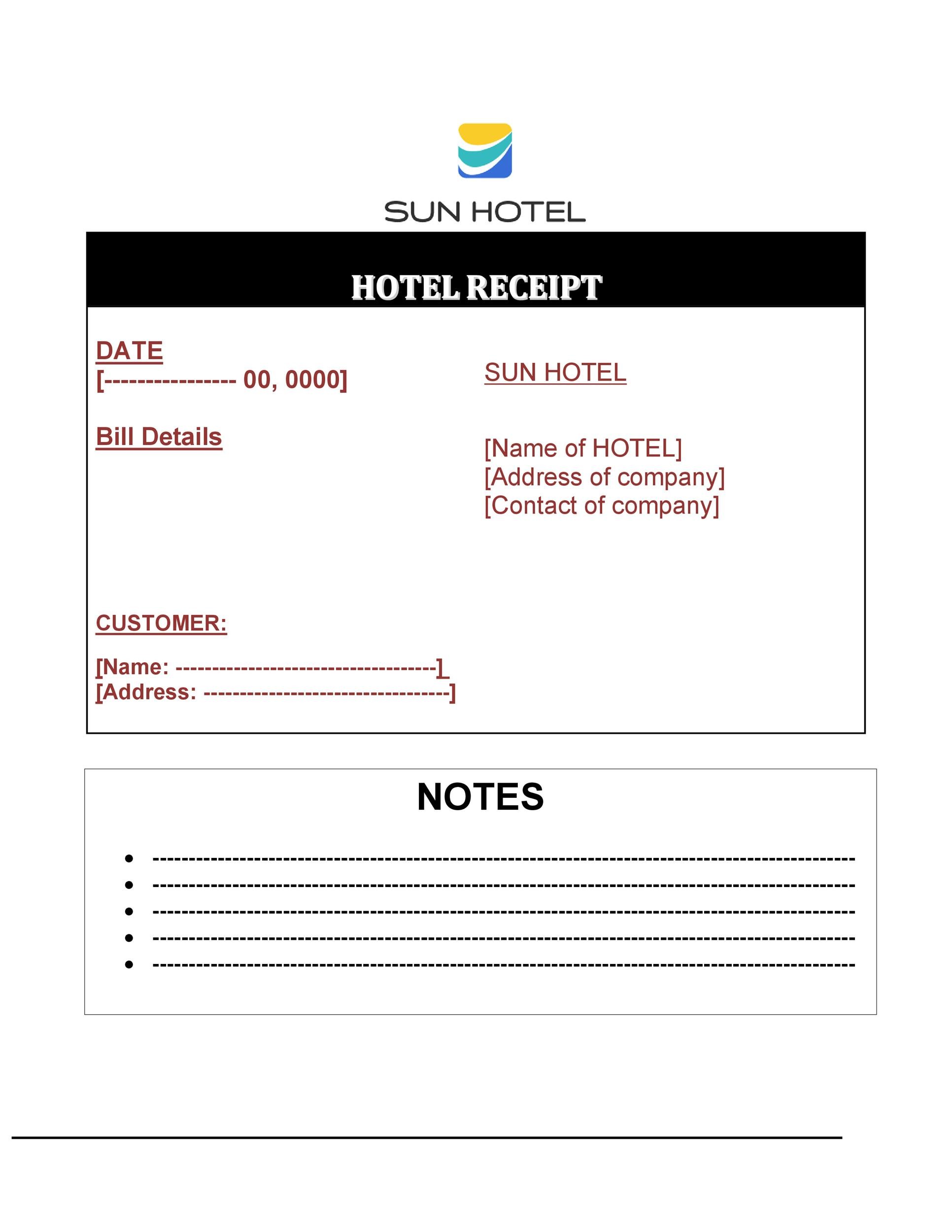 Printable Blank Hotel Receipt