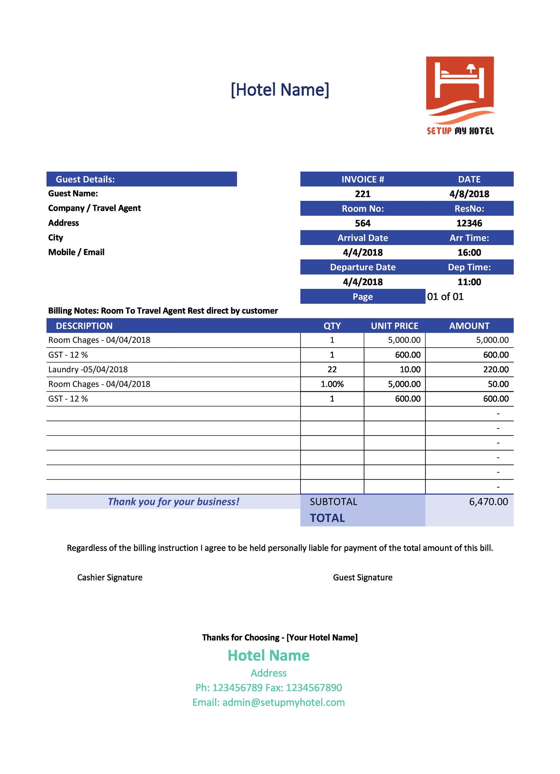 Free Hotel Receipt Template Download