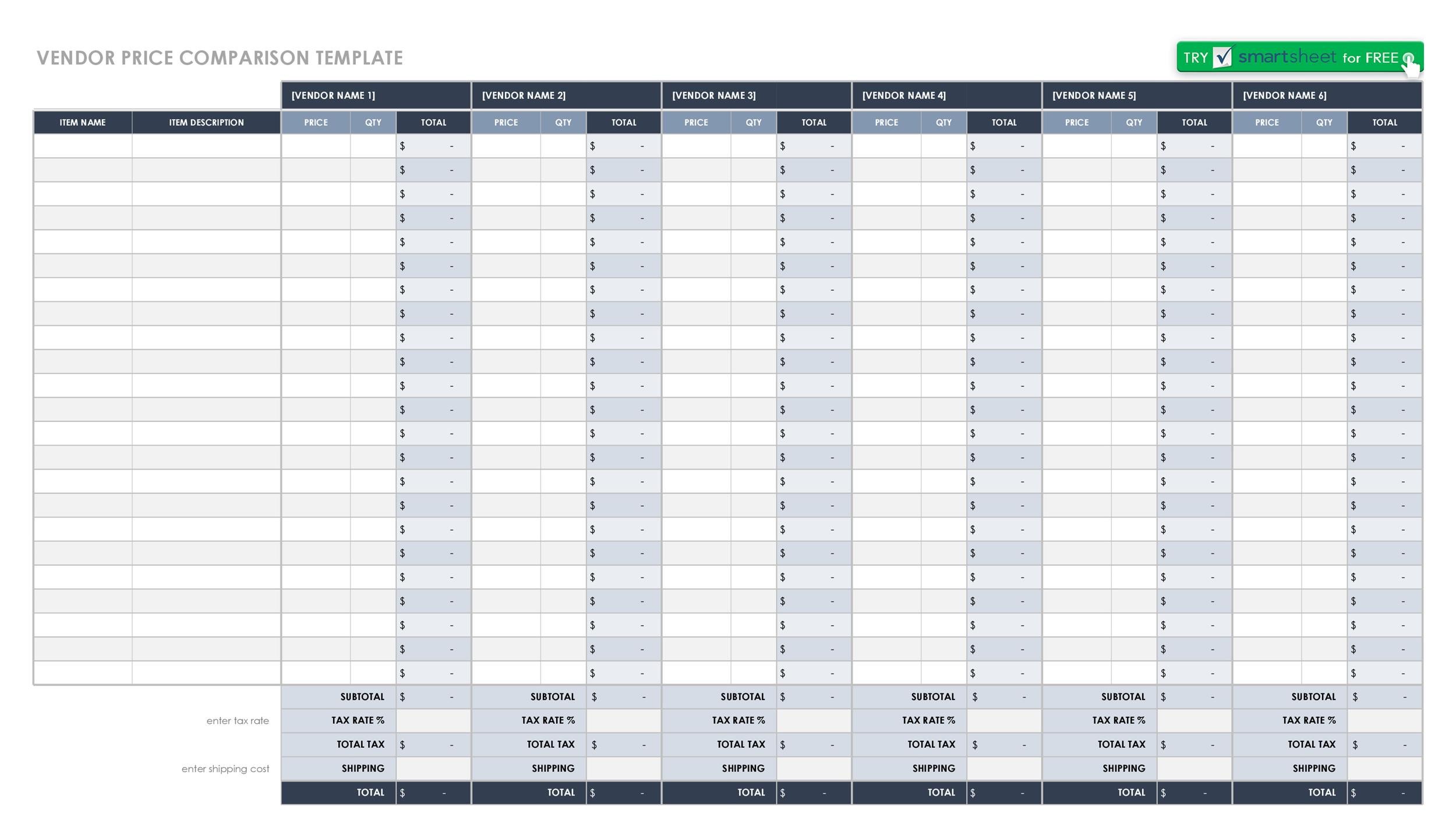 Feature Comparison Chart Template Excel