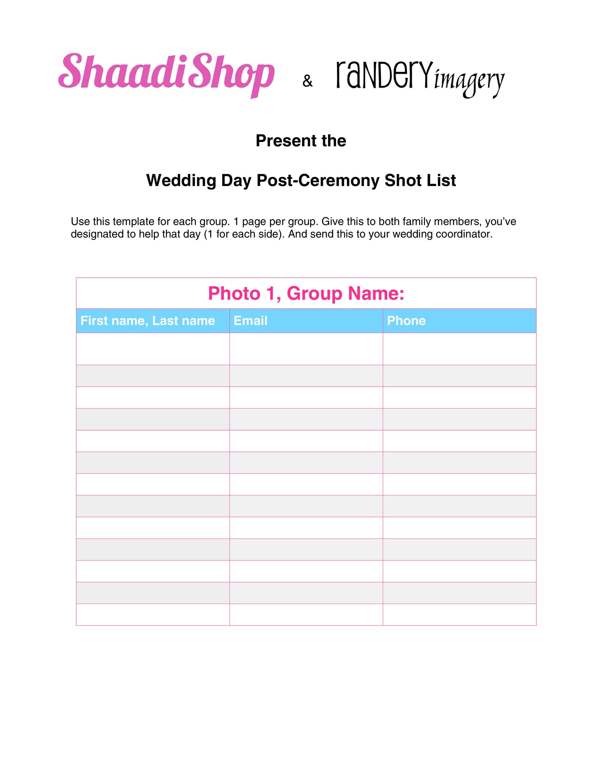 Wedding Photography Shot List Template Master of Documents