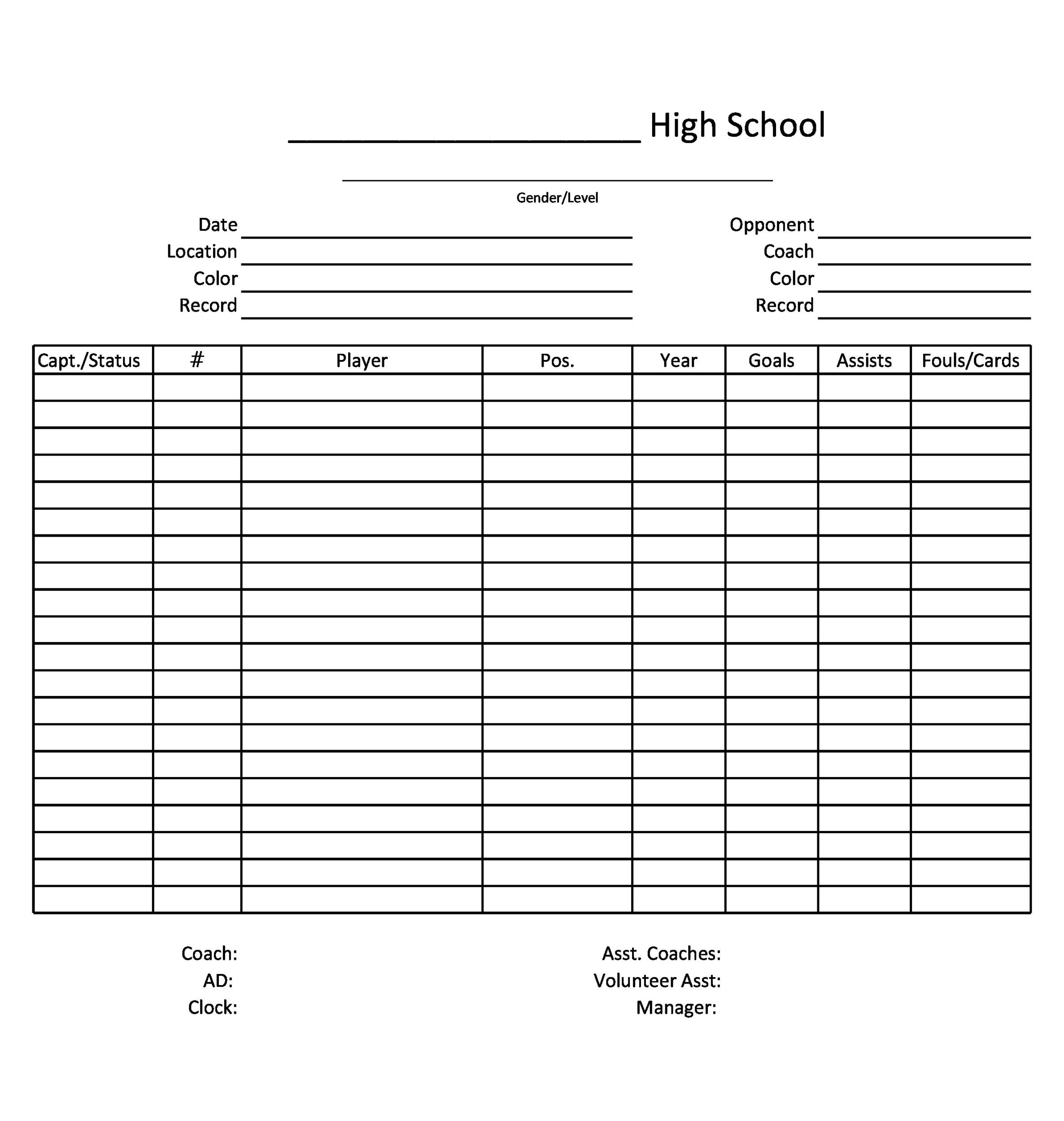 Football Roster Template Free