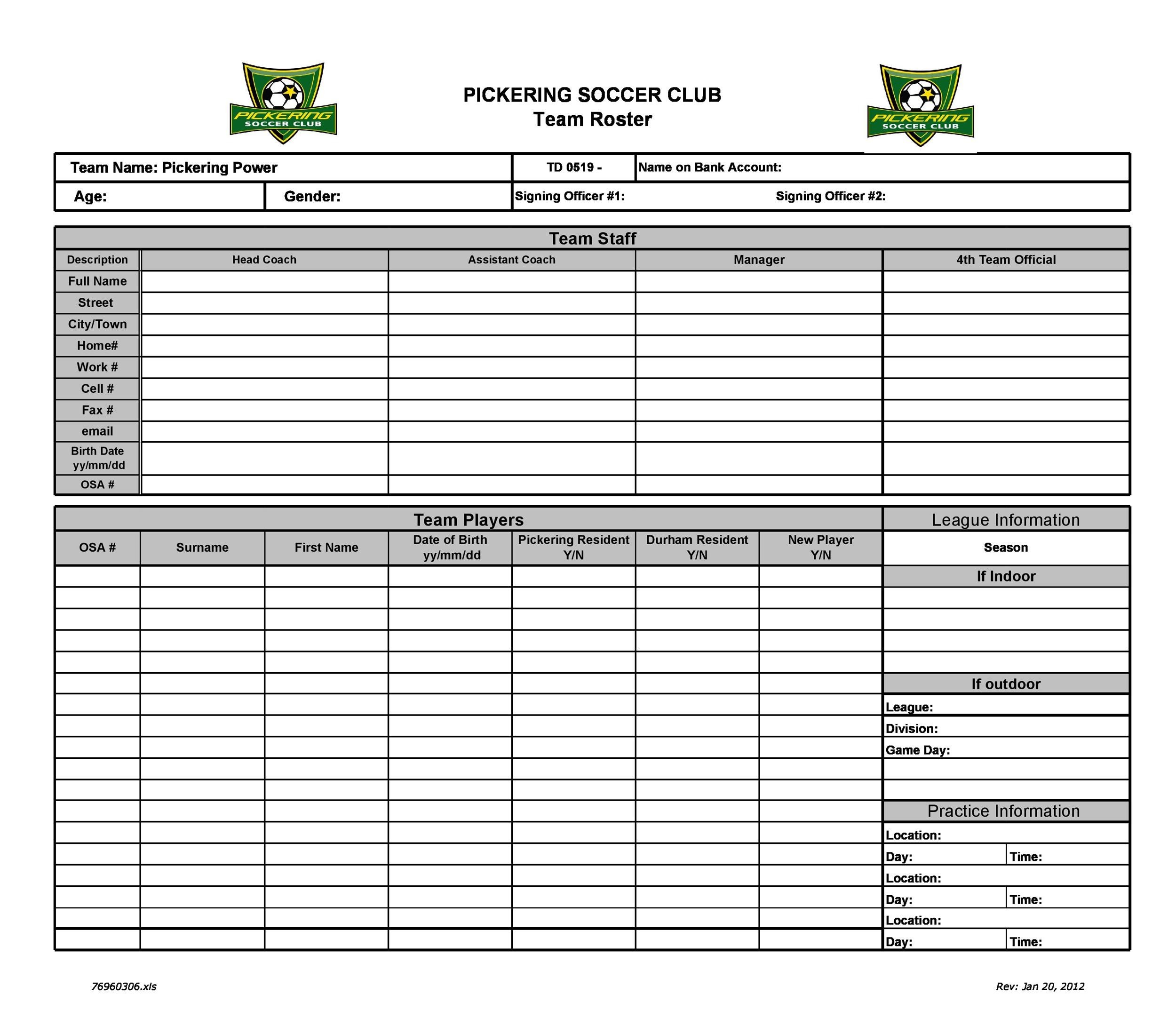 Free Printable Soccer Roster Template