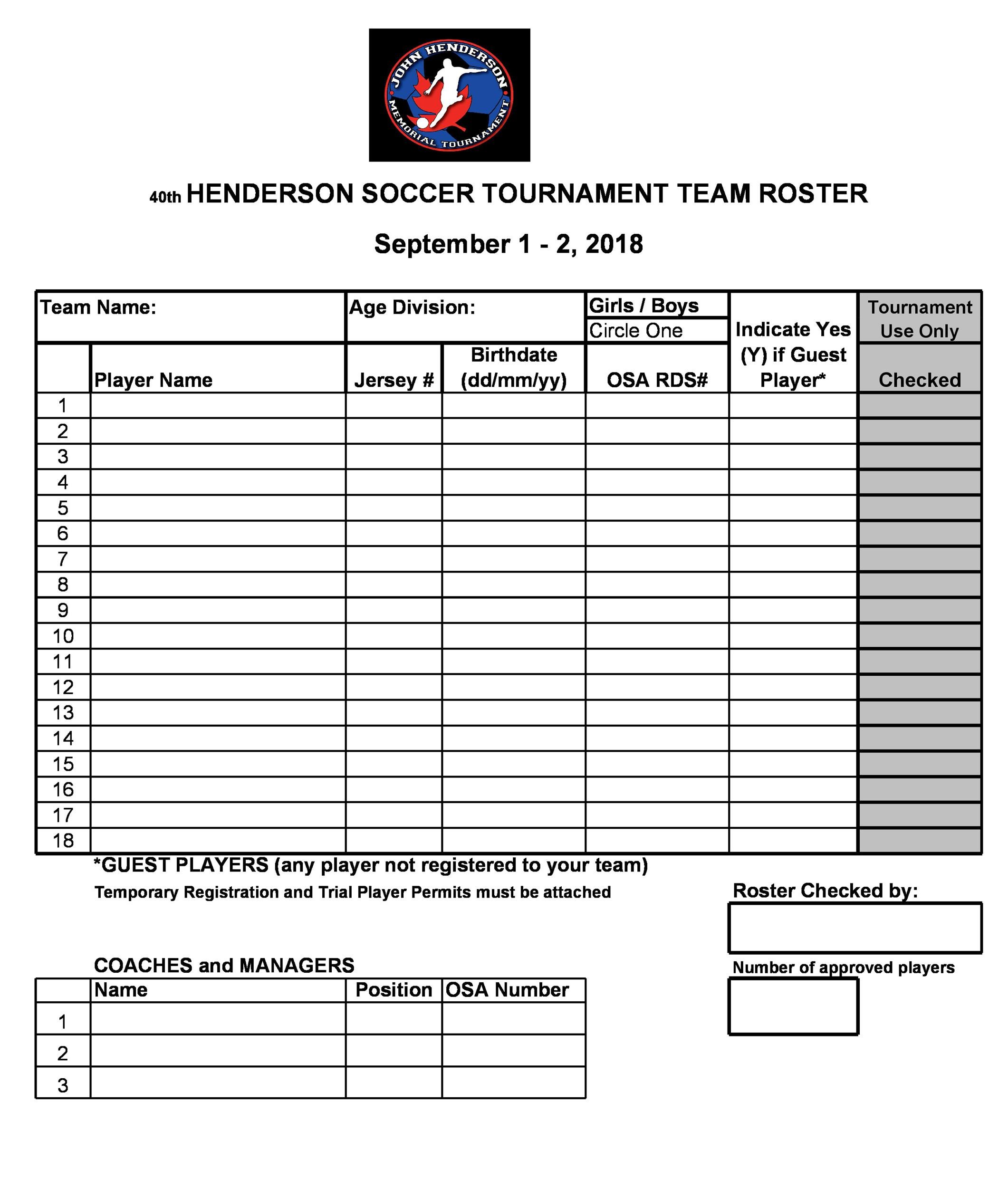 Team Roster Template