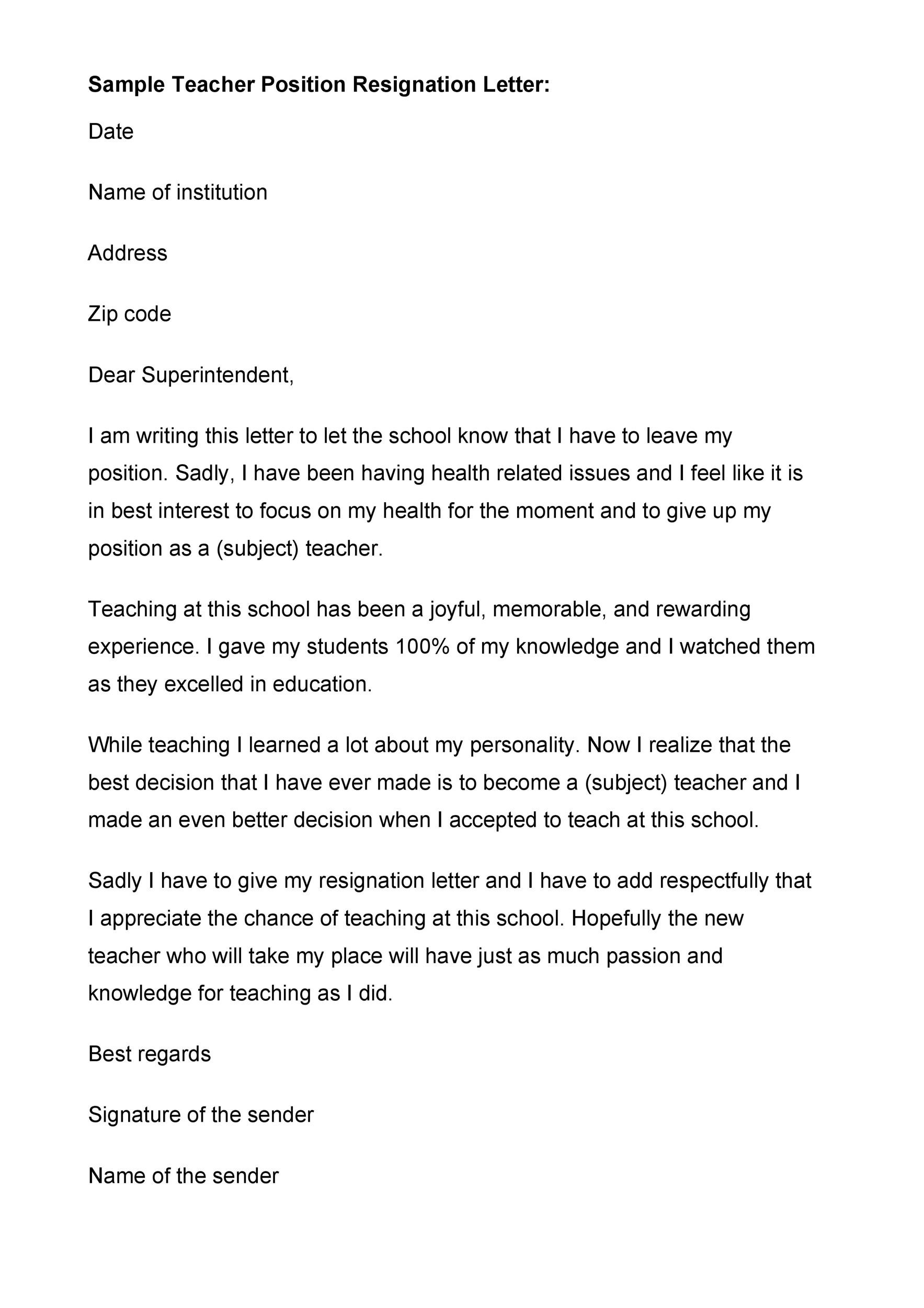 50 Best Teacher Resignation Letters Ms Word Templatelab