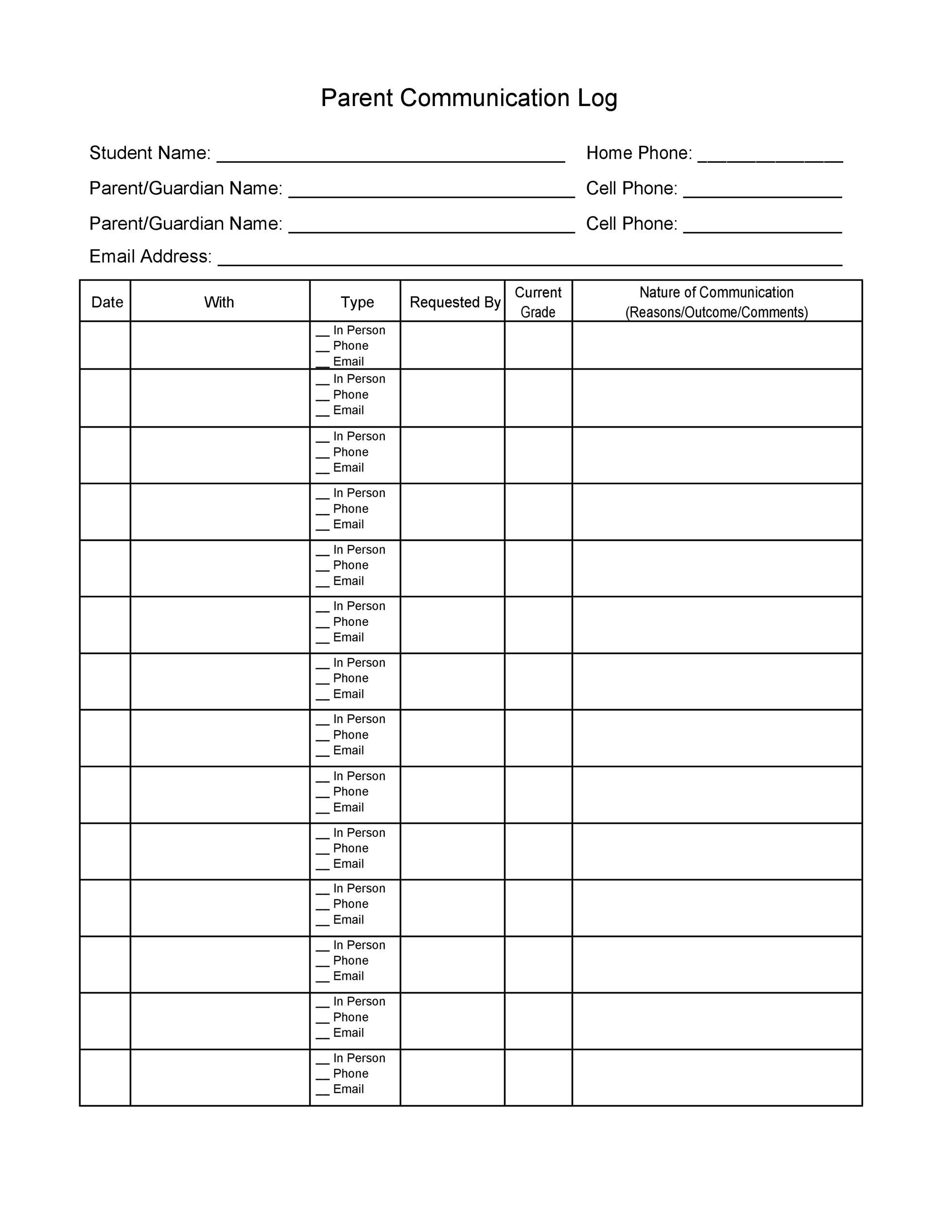 50 Editable Parent Contact Logs (Doc Excel PDF) ᐅ TemplateLab