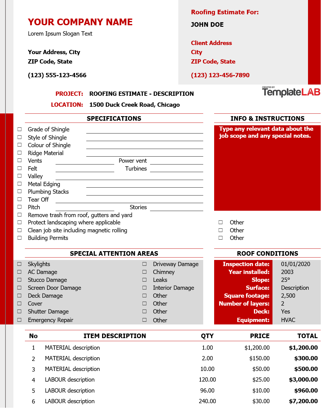 Free Roofing Estimate Template Pdf