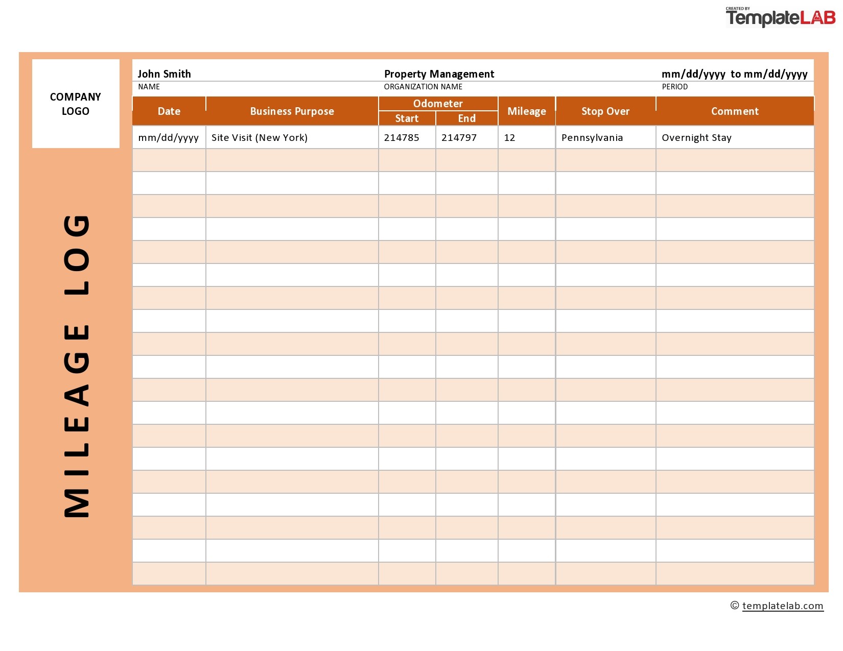 31 Day Printable Mileage Template