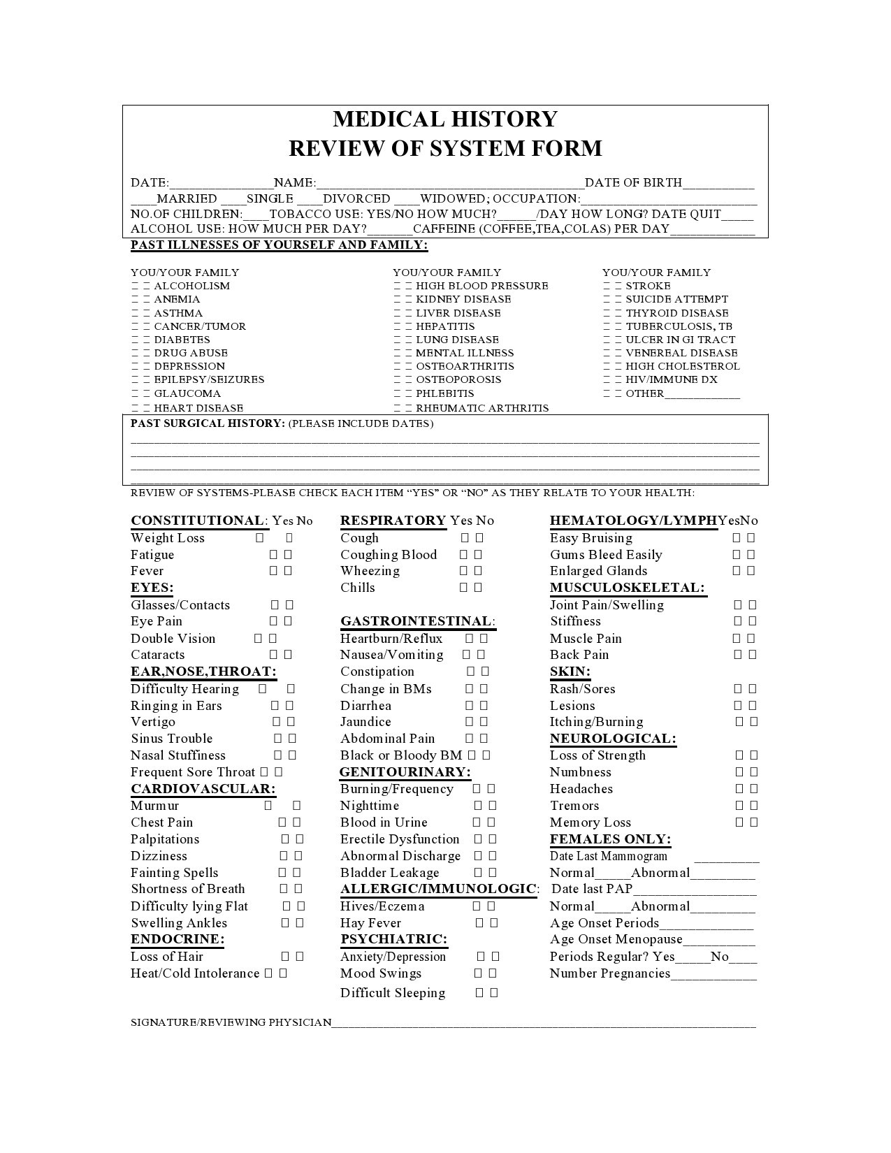 46 Free Review of Systems Templates ( Checklist) ᐅ TemplateLab