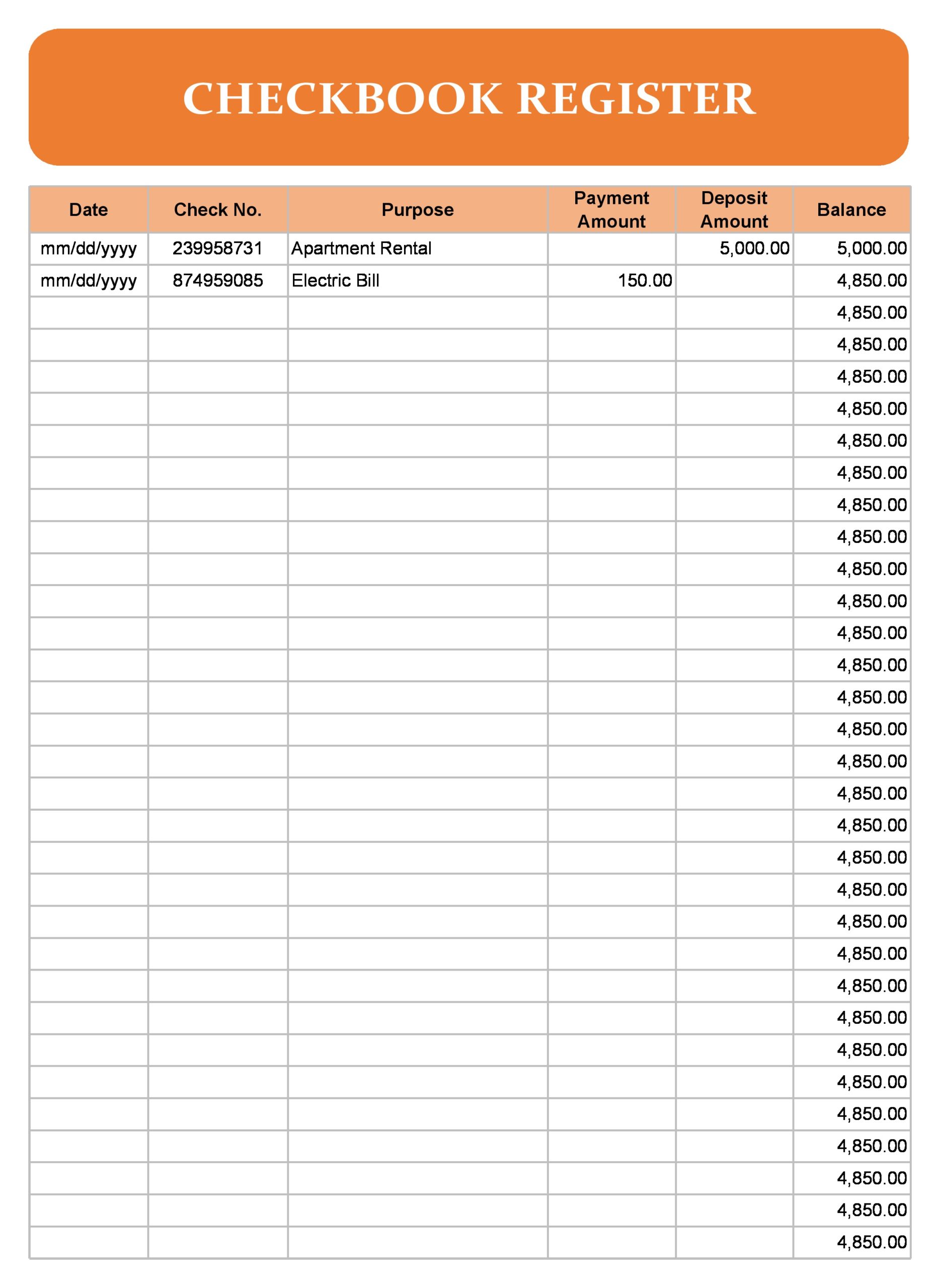 39 Checkbook Register Templates [100 Free, Printable] ᐅ TemplateLab