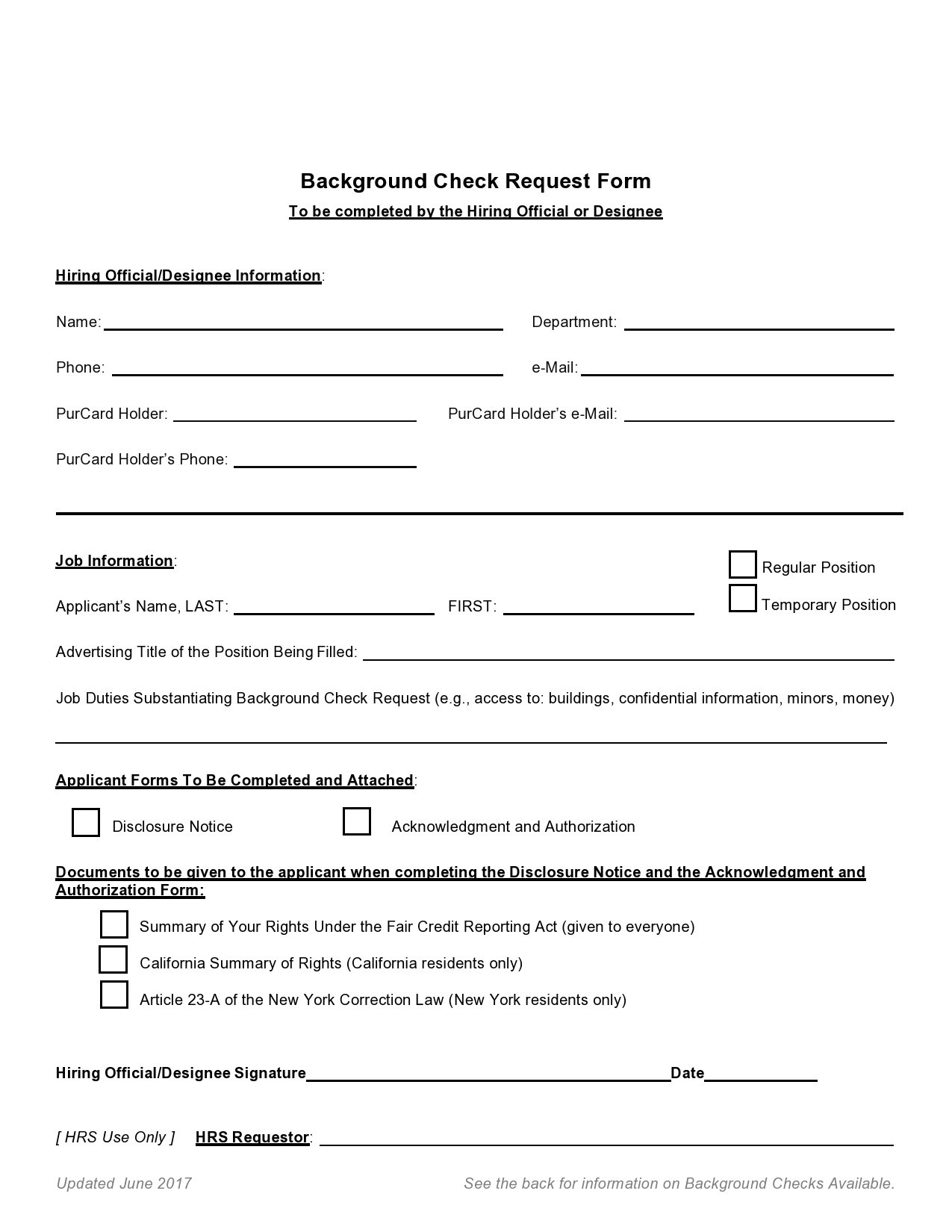 Employment Application With Background Check Template