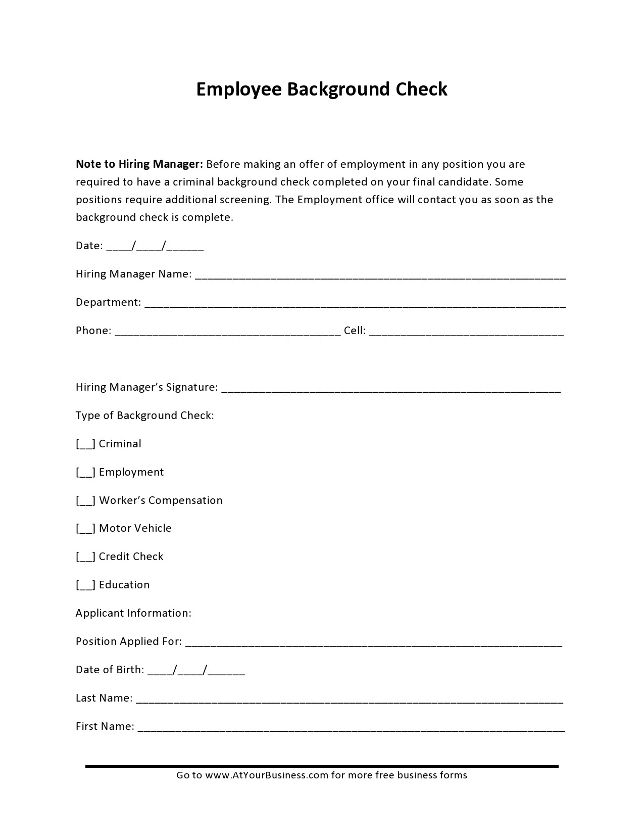 Printable Background Check Agreement Form