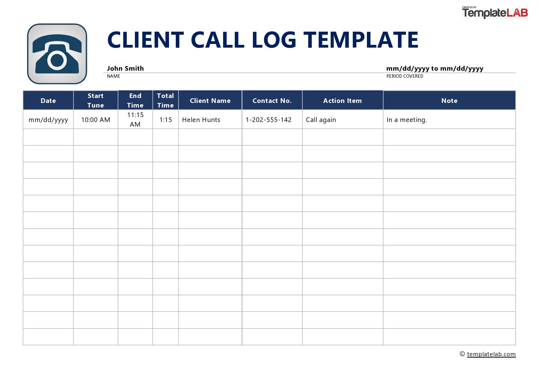Excel Call Log Template