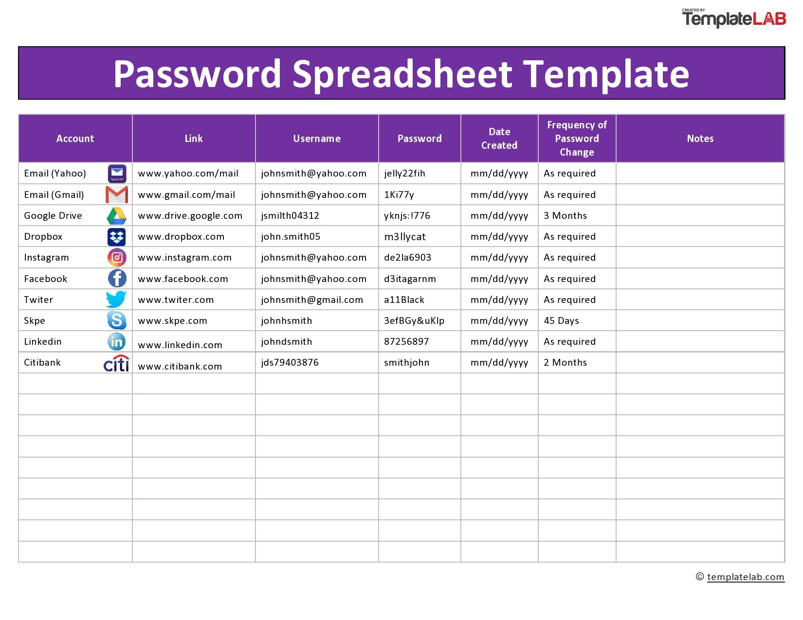 33 Best Password List Templates Word Excel PDF ᐅ TemplateLab