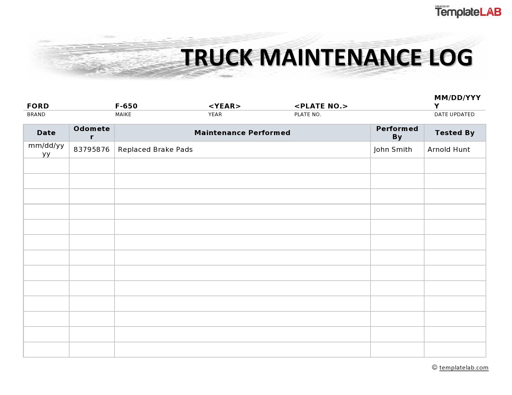 Commercial Truck Maintenance Schedule Template